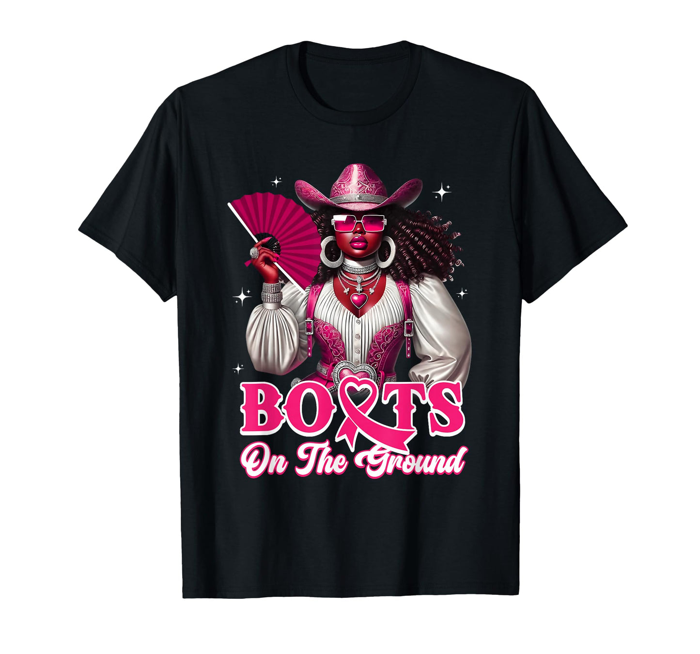 Boots On The Ground Pink Cowgirl Breast Cancer Western Women T-Shirt