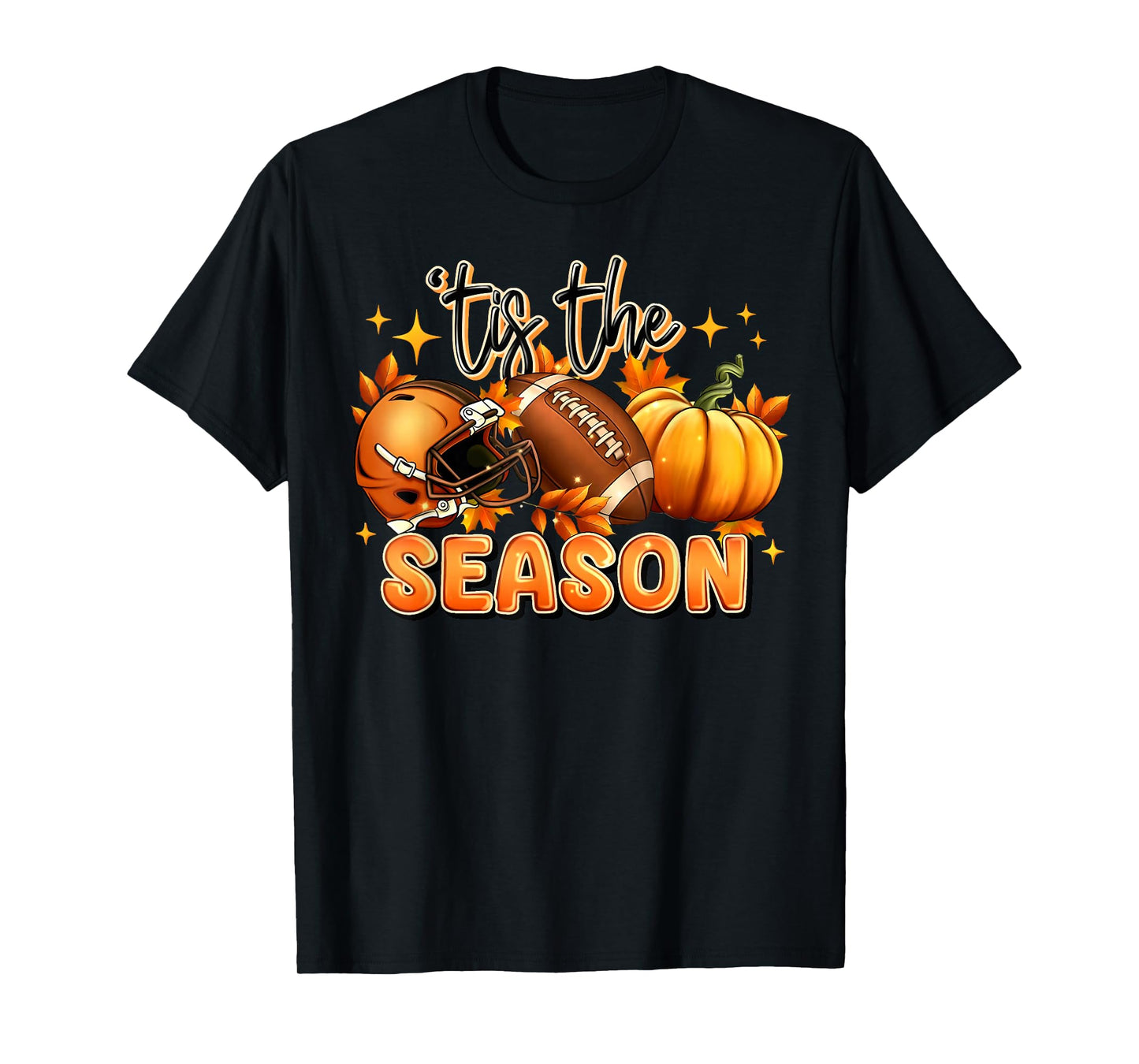 Tis The Season American Football Pumpkin Autumn Fall Leaves T-Shirt