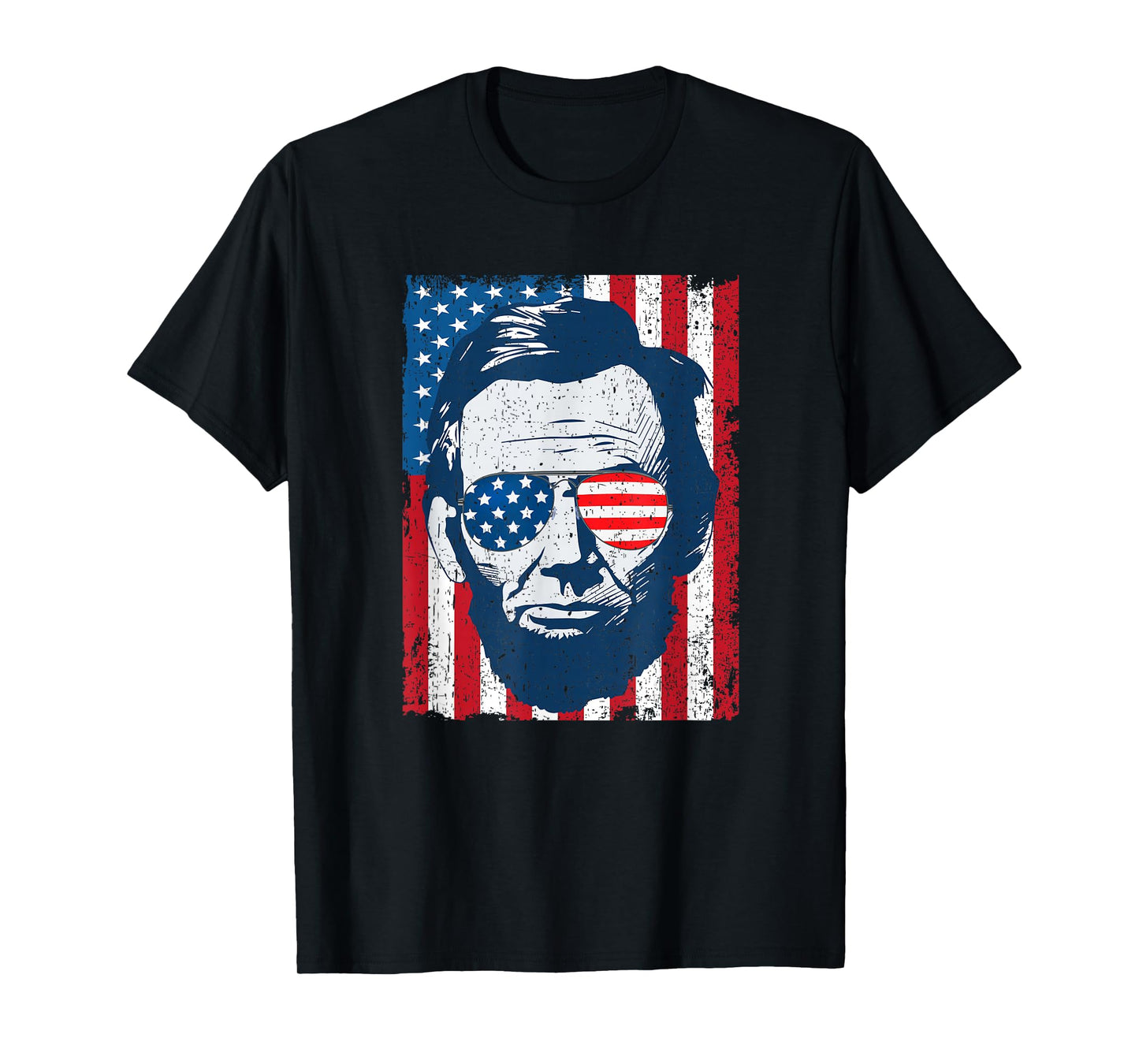 Abe Lincoln Beard Sunglasses & American Flag 4th Of July T-Shirt