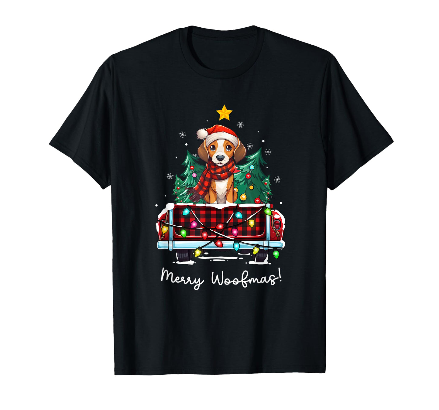 American Foxhound Christmas Dog Truck Plaid Funny Xmas Tree T-Shirt