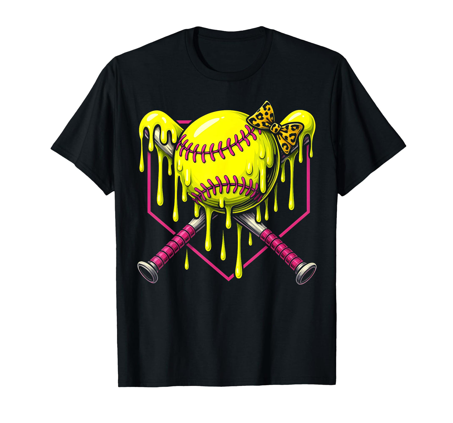 Softball Drip Girls Ice Cream Drip Youth Softball Girl Bow T-Shirt