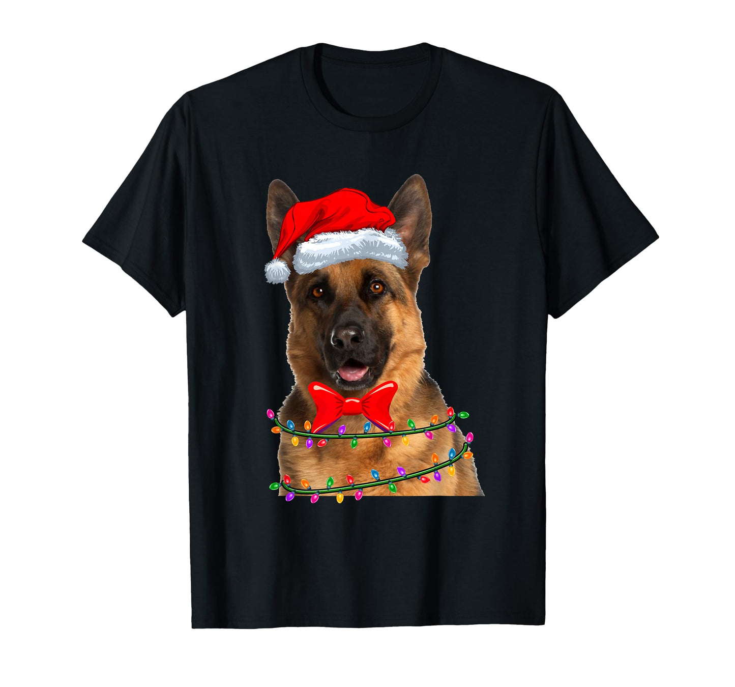 Christmas Lights German Shepherd Wearing Xmas Hat Dog Lover T-Shirt