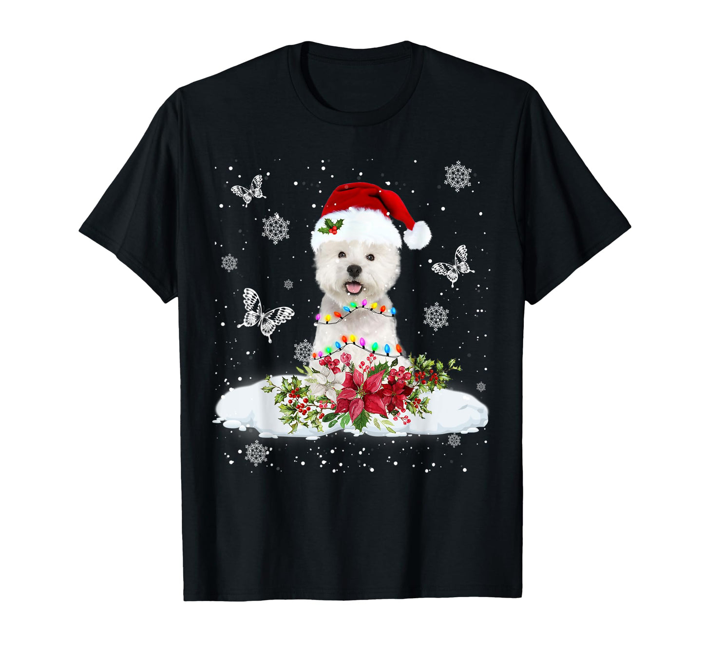 Westie Snowly Christmas Tree Lights Pajama Dog Xmas T-Shirt