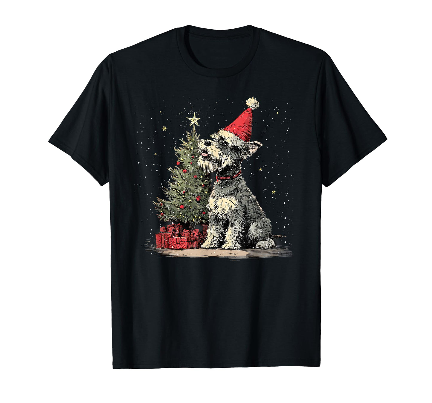 Funny Schnauzer Christmas Tree Dog Lights Xmas T-Shirt