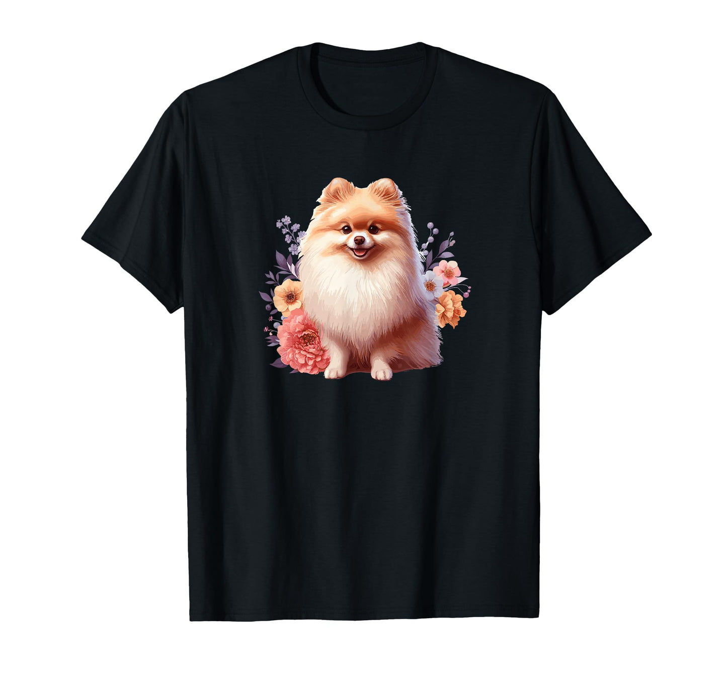 Cute Funny Flowers Floral Girls Womens Pomeranian Lover T-Shirt