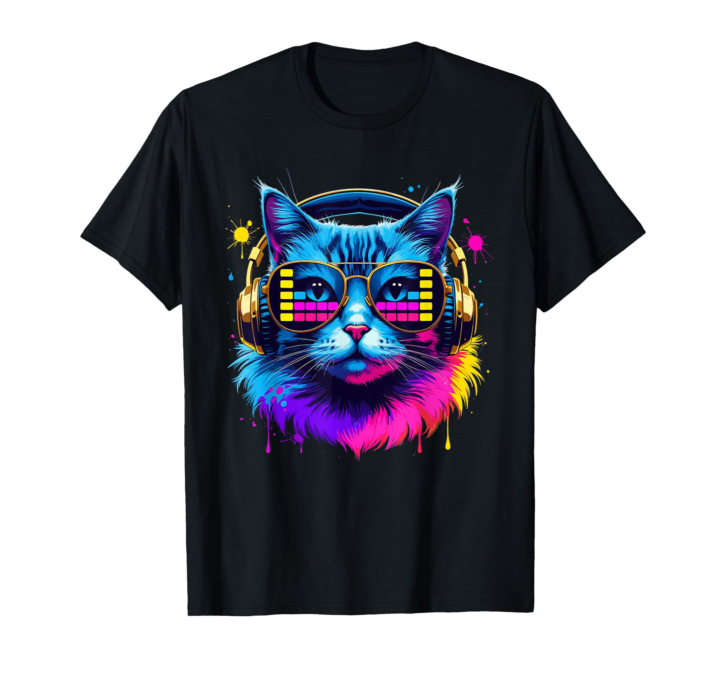 Rainbow DJ Cat Music Lover For Cat Lover Cat Mom Cat Dad T-Shirt