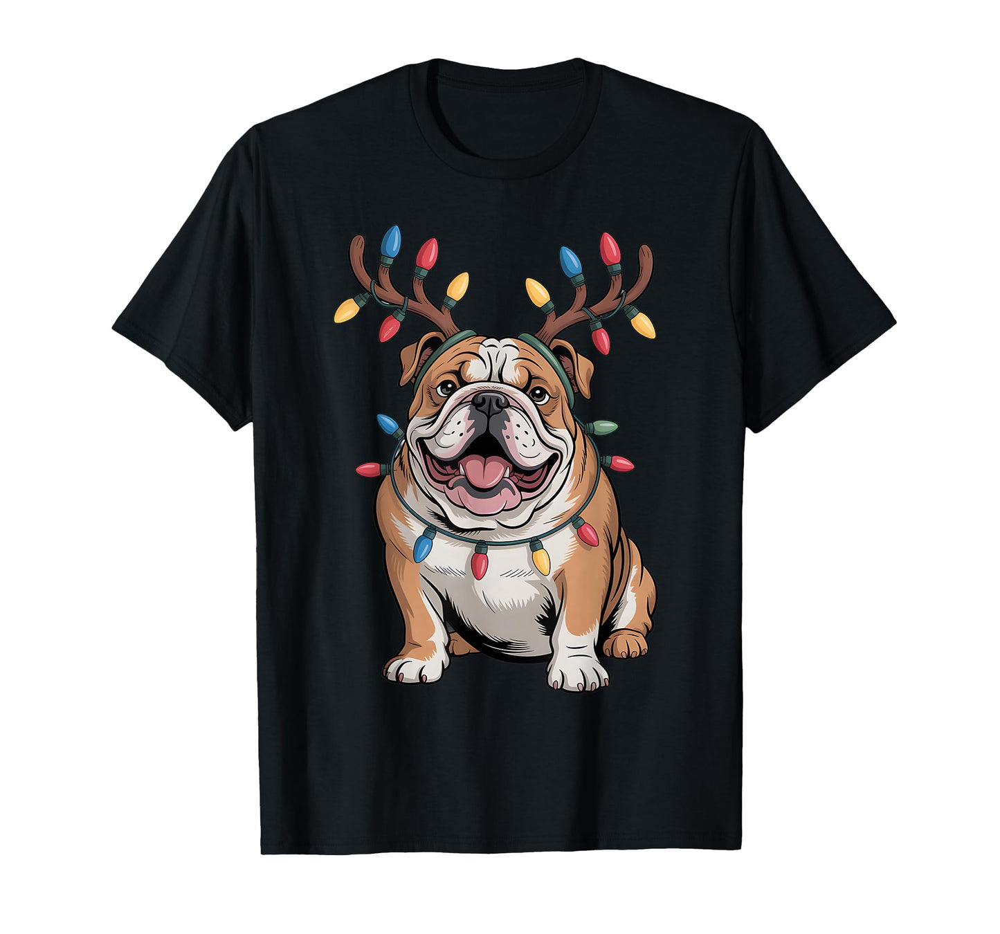 Santa English Bulldog Reindeer Light Christmas T-Shirt