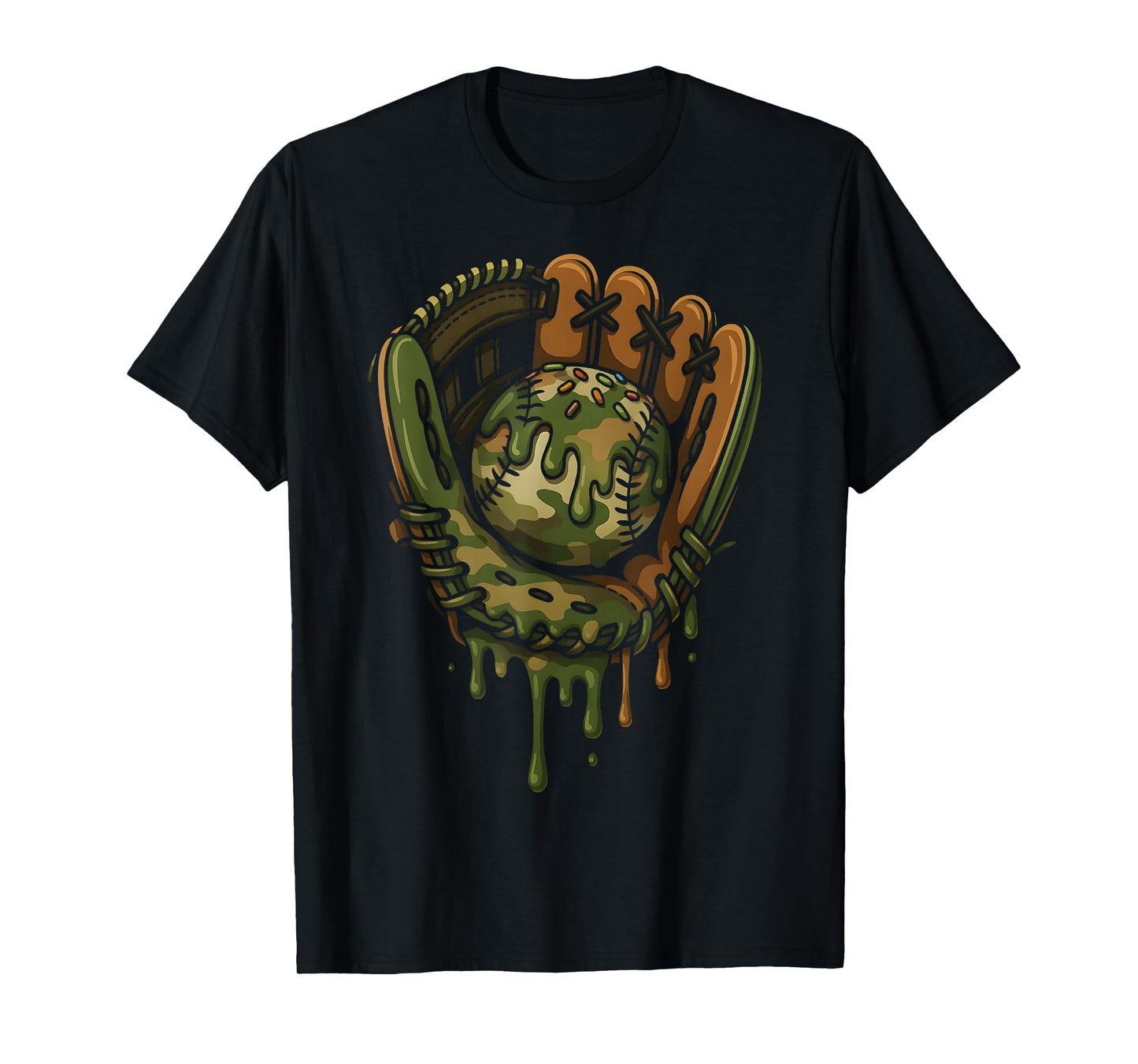 Baseball Drip Camo Baseball Glove Boys Sports Cool Game Day T-Shirt