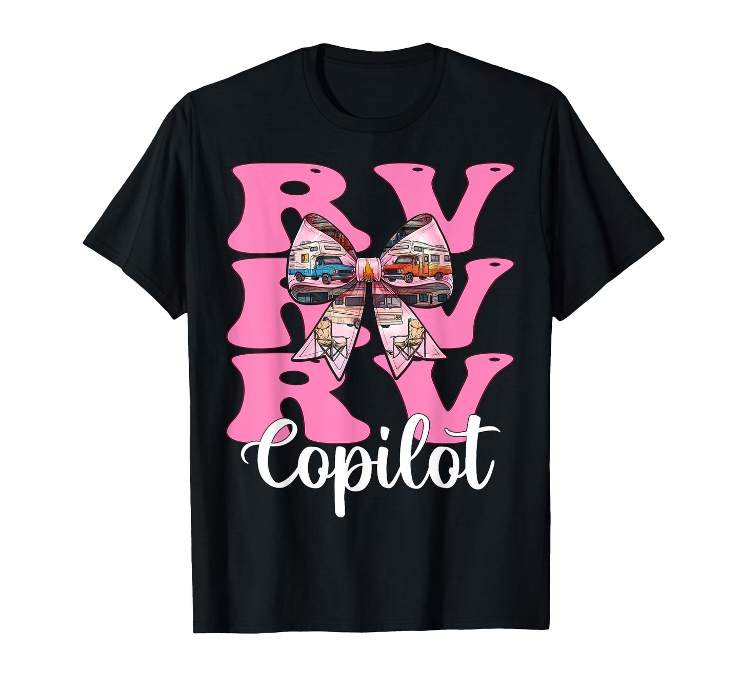 RV Copilot RV Camping Camper Motorhome Girl Mom Coquette Bow T-Shirt