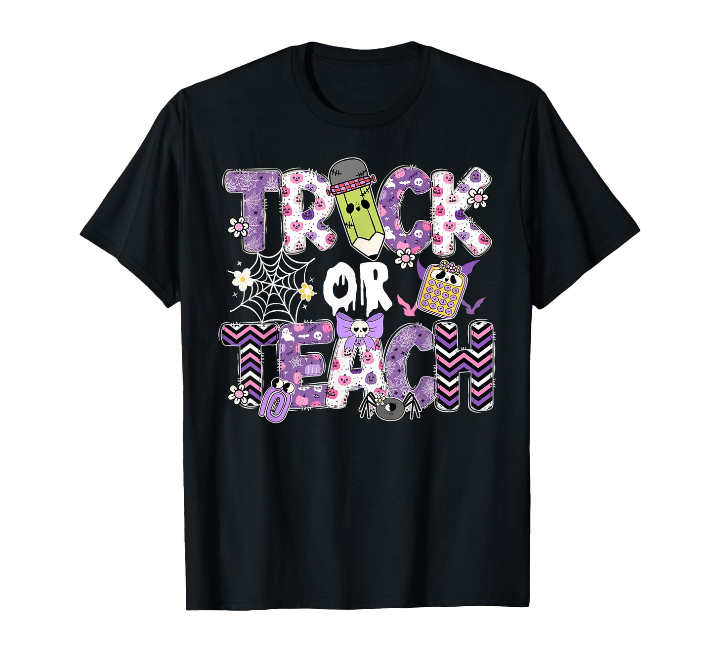 Teacher Halloween Trick or Teach Retro Groovy Floral Ghost T-Shirt