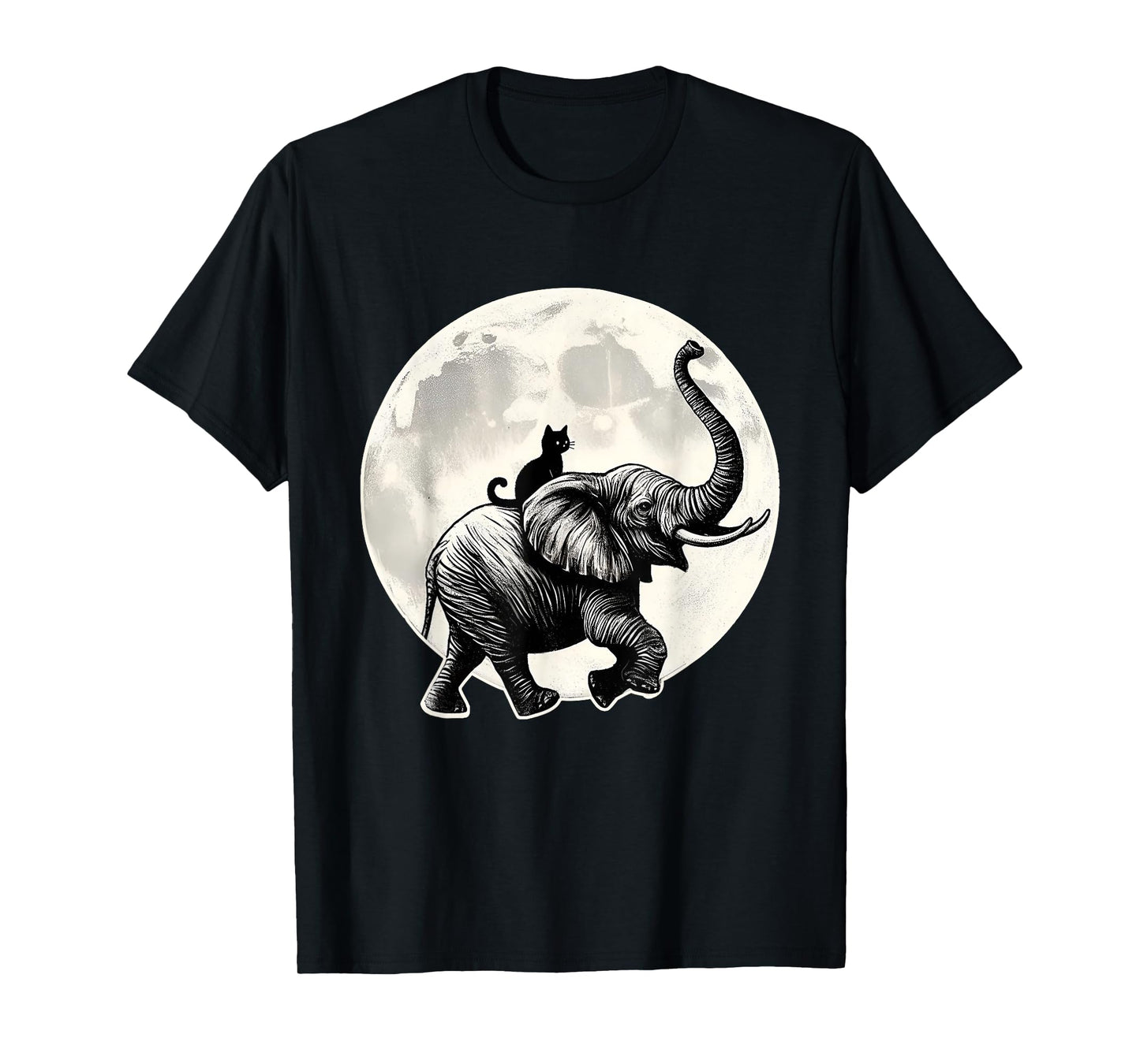 Cat Sitting Elephant Animal Elephant Lovers in The Moon Men Women Girls Kids T-Shirt