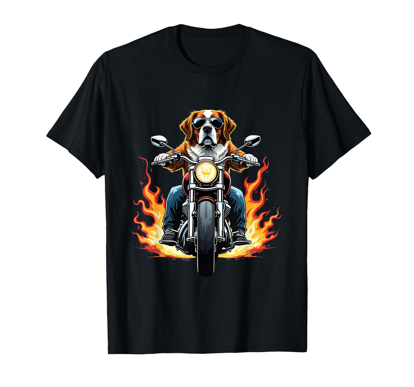 Funny St Bernard Dog Riding a Motorcycle Saint Bernard Lover T-Shirt