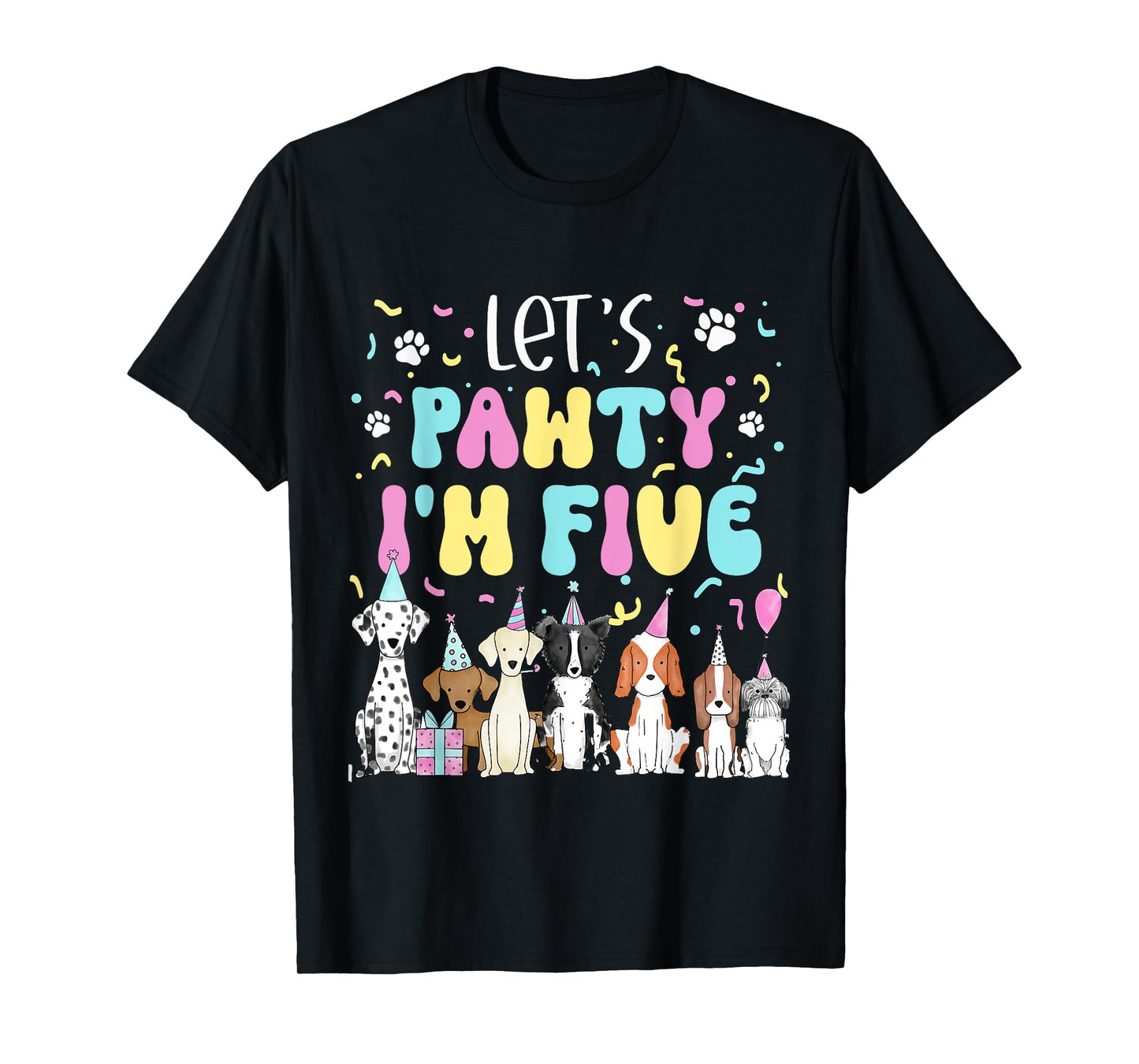 Kids Lets Pawty I'm Five Pet Puppy Dog Theme Birthday Party T-Shirt