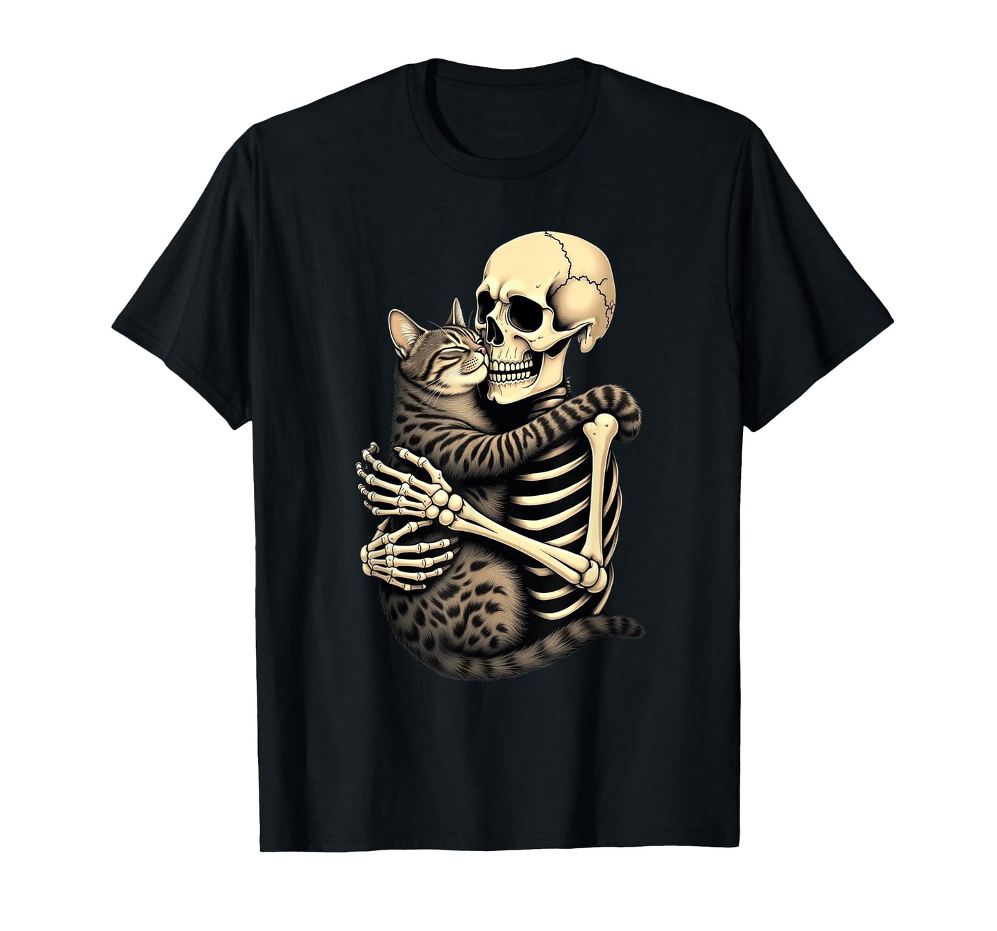 Skeleton Hugging Cat Halloween Cat Lover Cat Mom Dad Bruh T-Shirt for Men Women