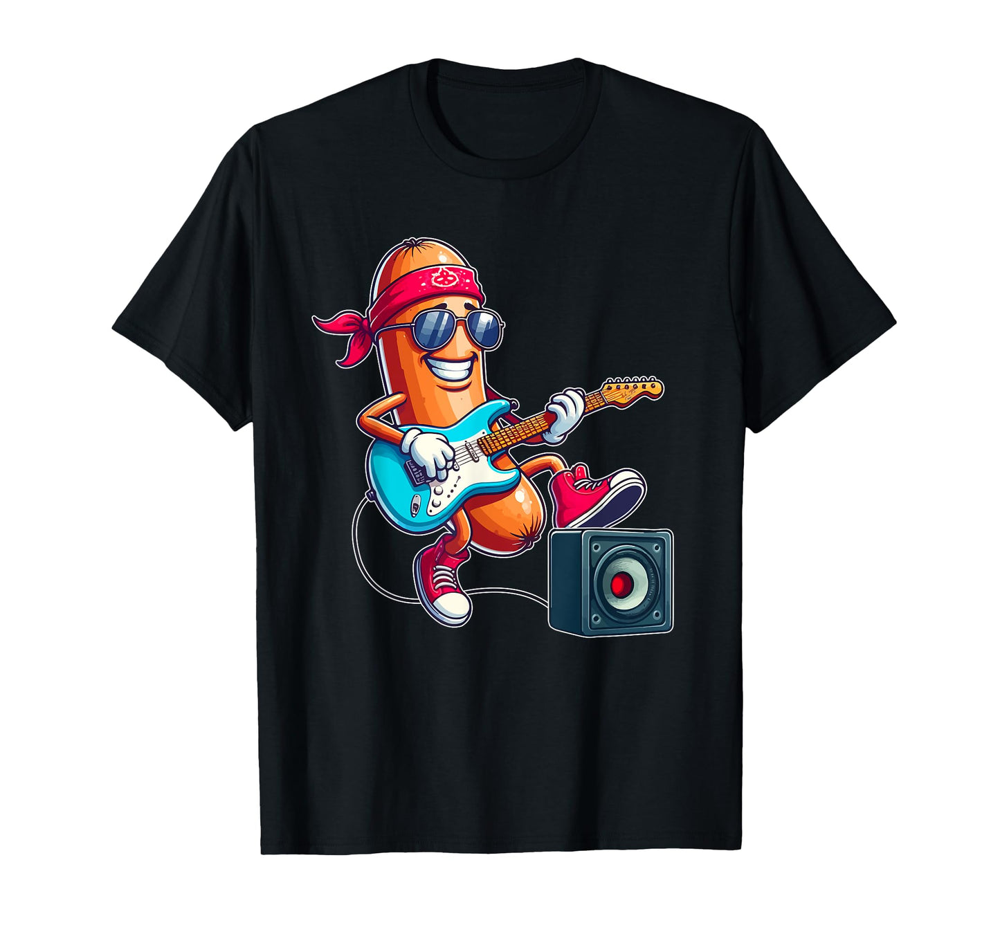 Colorful Sausage Sunglasses Playing Electric Guitar Rock T-Shirt