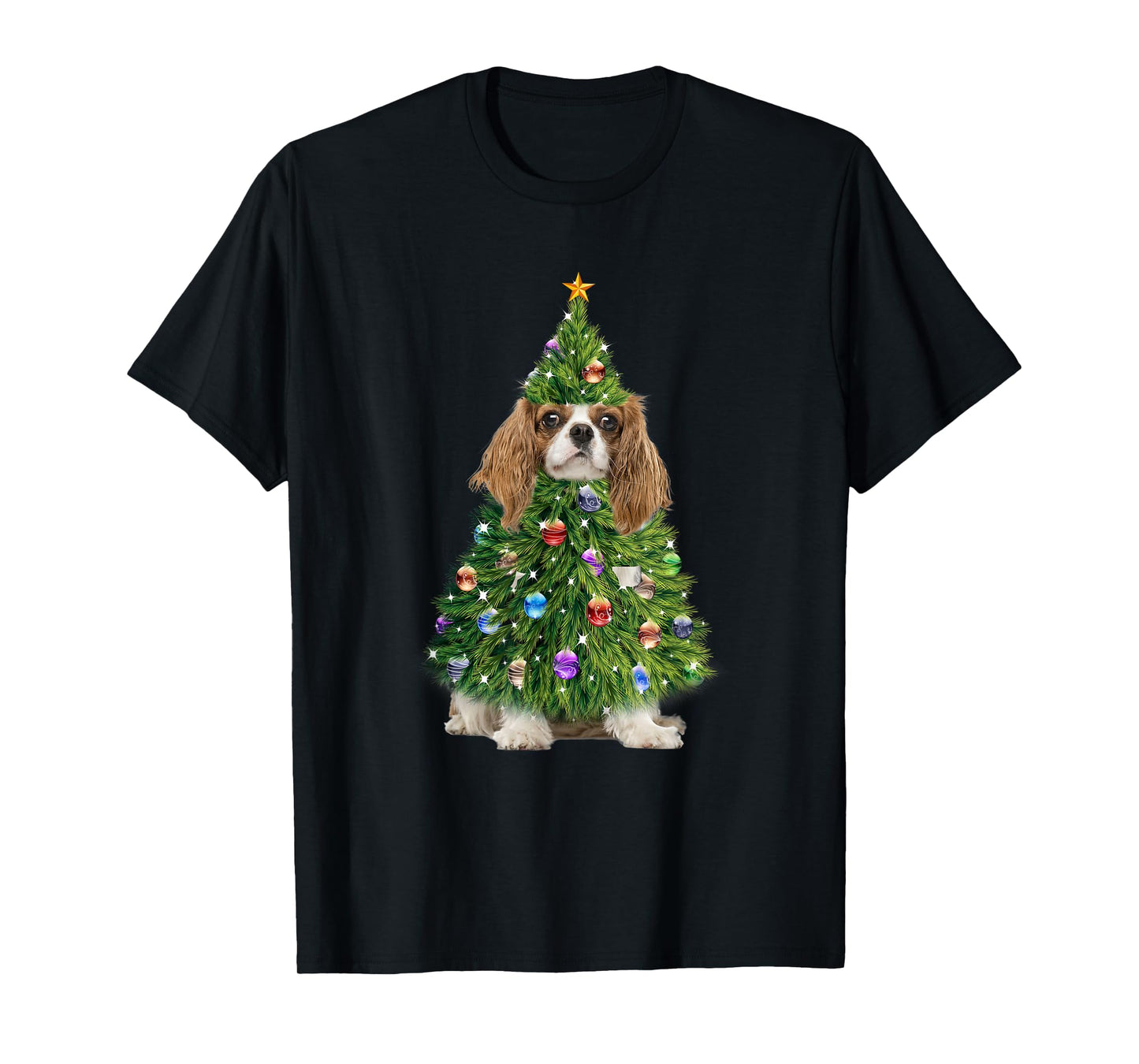 Cavalier Christmas Tree Lights Funny Cavalier Dog Xmas T-Shirt