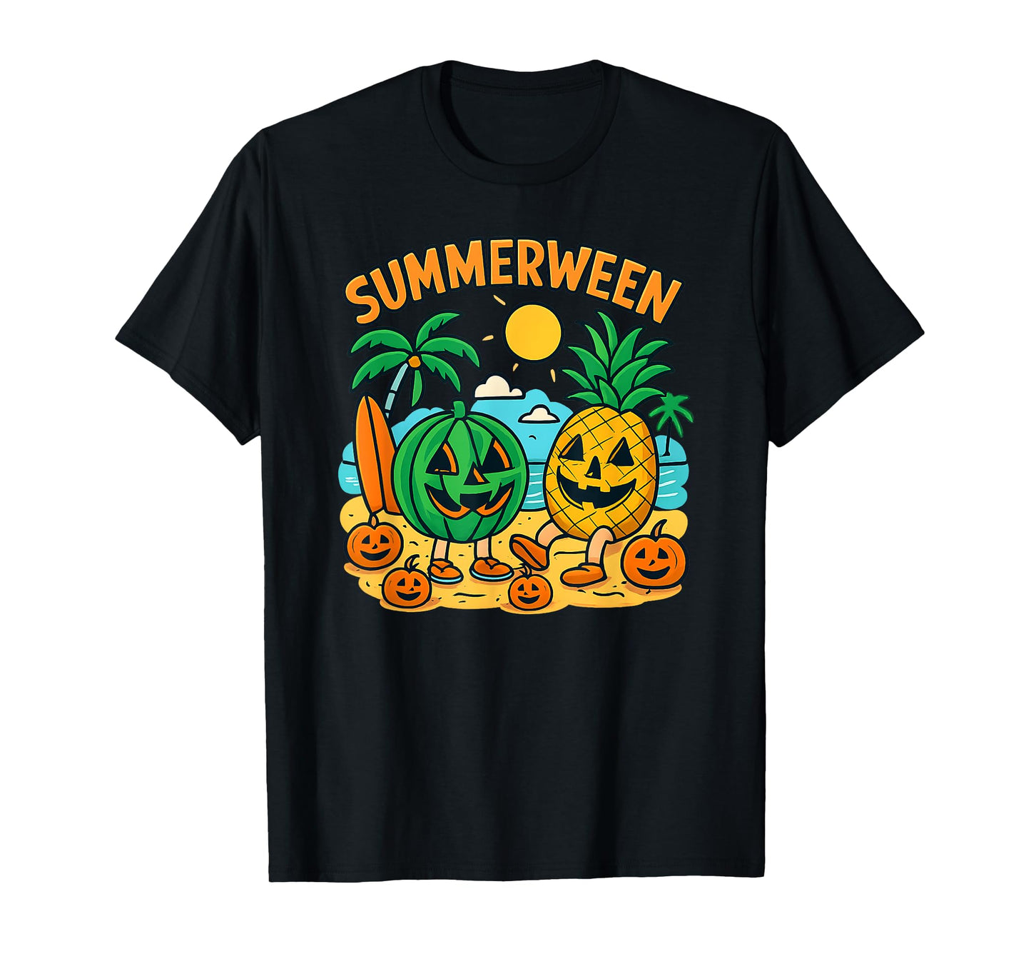 Funny Summerween Cute Watermelon & Pineapple Beach Vibes T-Shirt