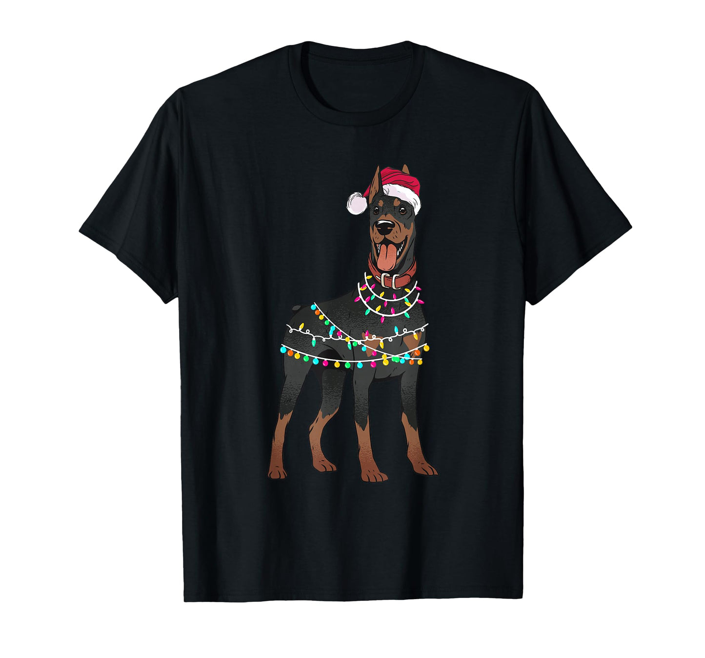 Doberman Santa Christmas Lights Dog T-Shirt