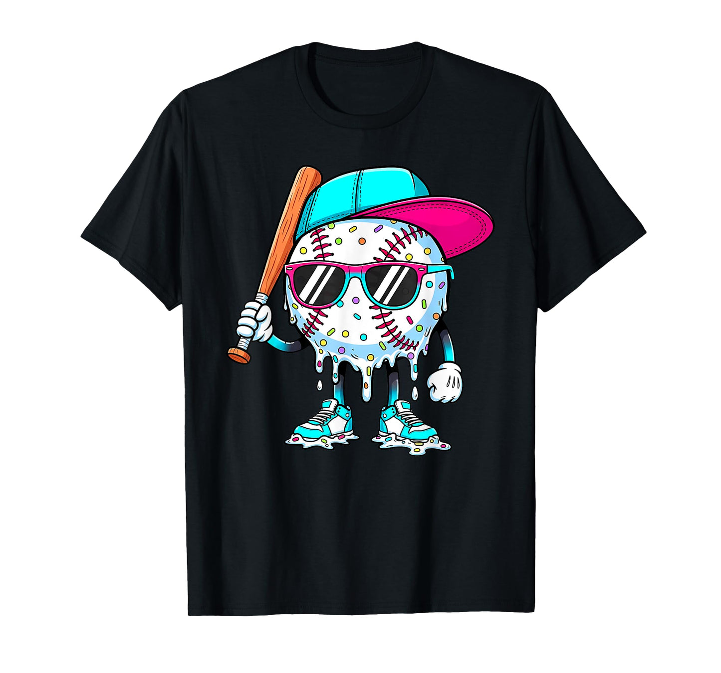 Funny Baseball Drip for Boys Kids Youth Dripping Ice Cream T-Shirt