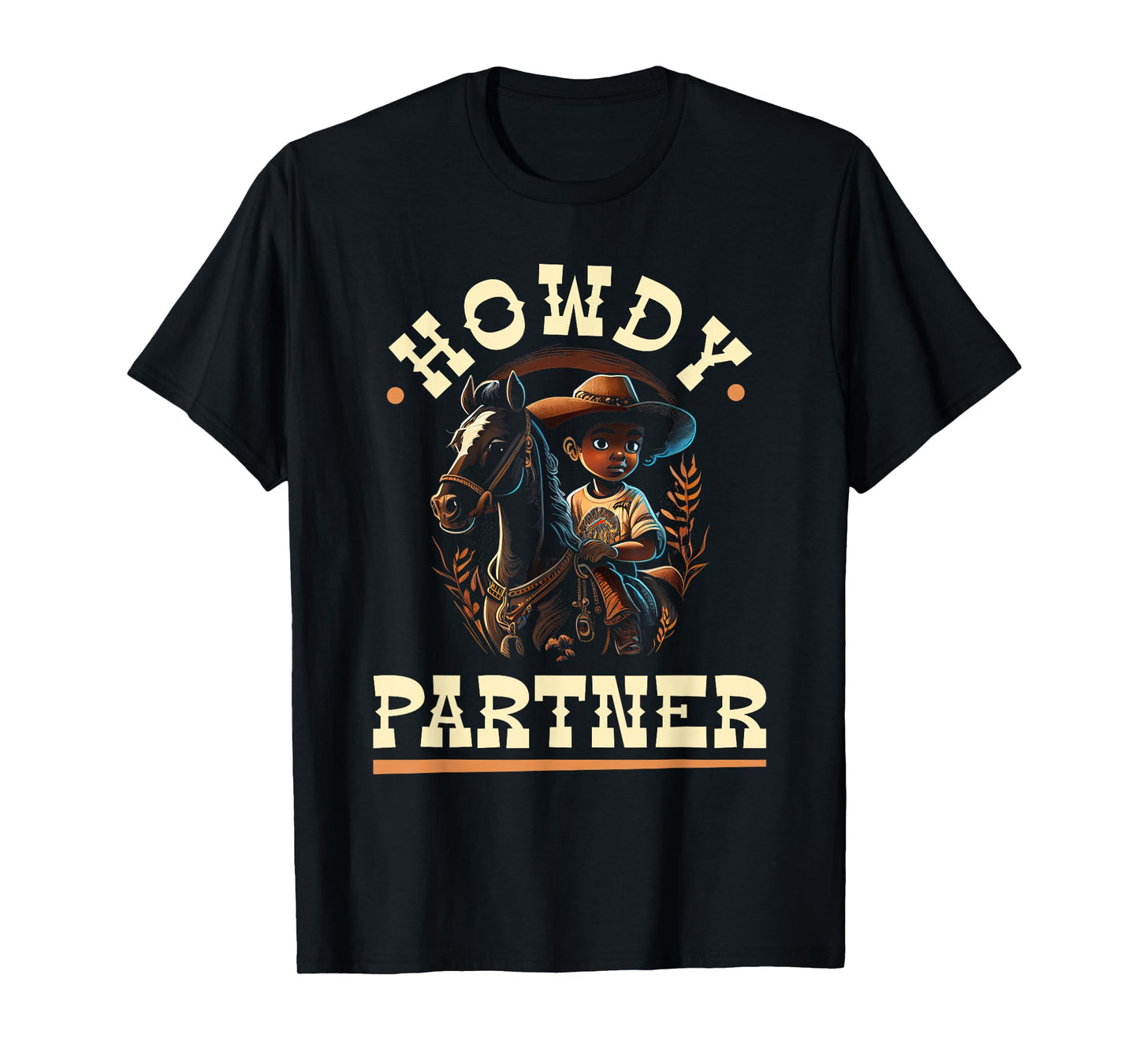 Howdy Partner, African American Rodeo Cowboy Boy Kids T-Shirt