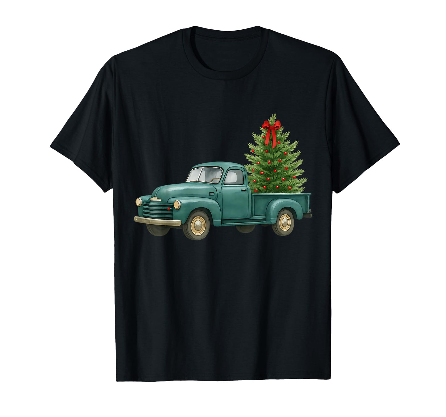 Vintage Green Truck Christmas Tree Winter Season T-Shirt