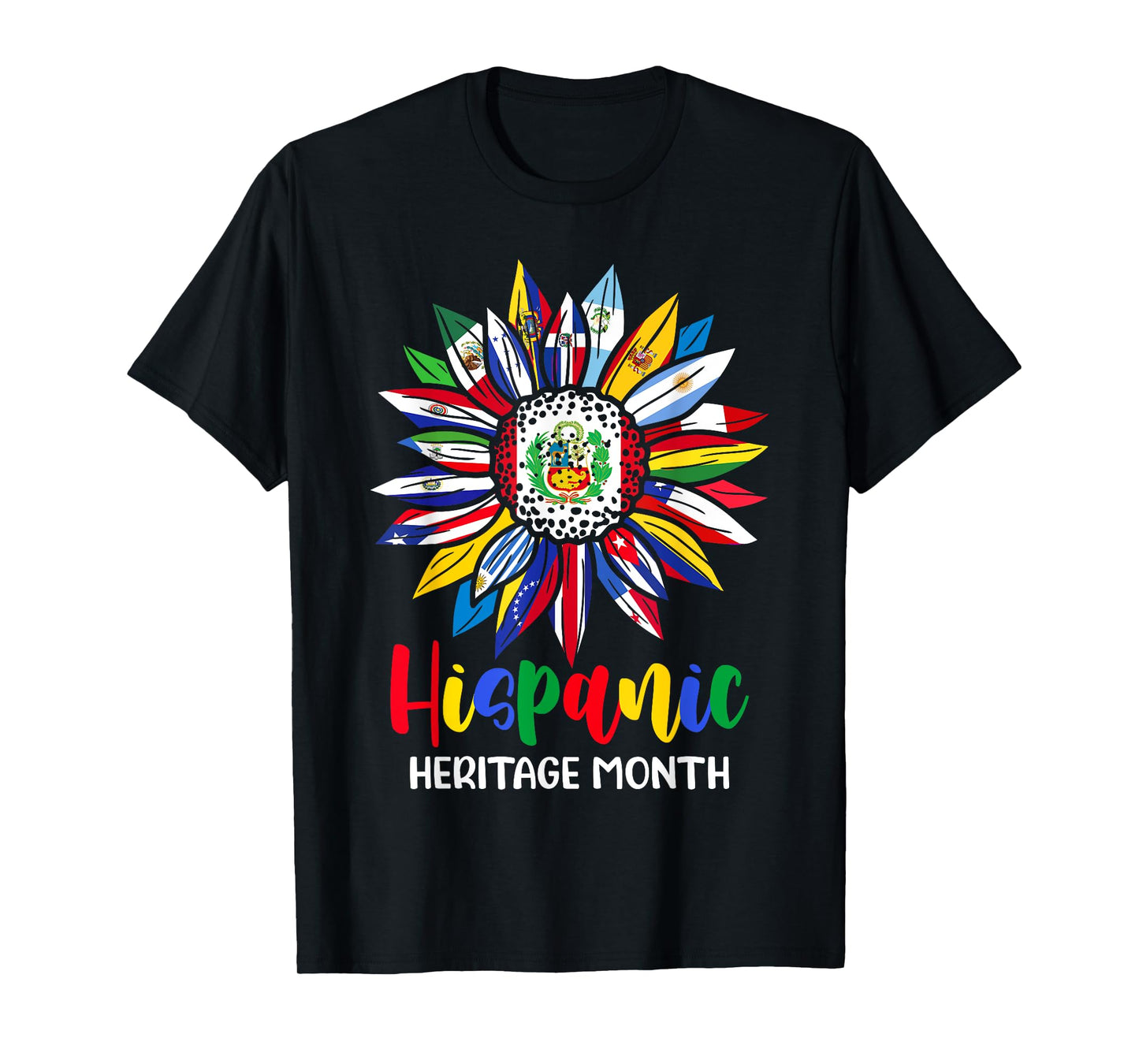 Hispanic Heritage Month Peru Flag Sunflower Latino Flags T-Shirt