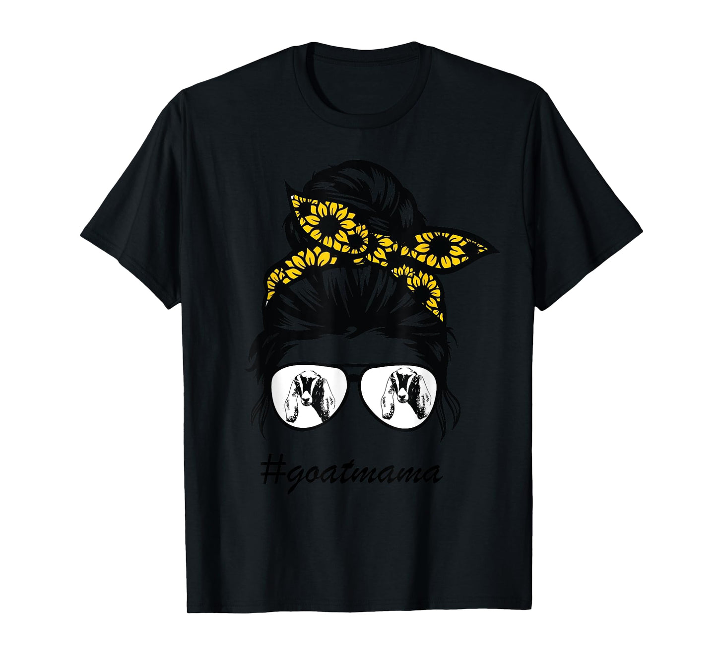 nubians goat mama messy hair bun sunflower mother day 2021 T-Shirt