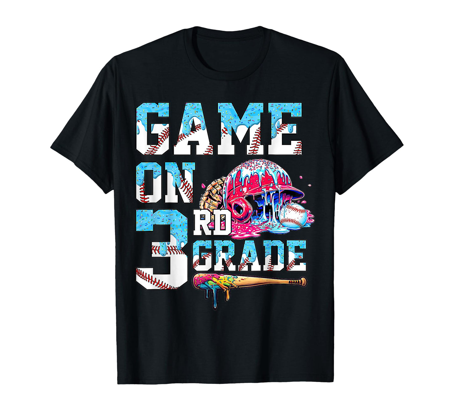 3rd Grade Back to School Baseball Drip Ice Cream Game On T-Shirt