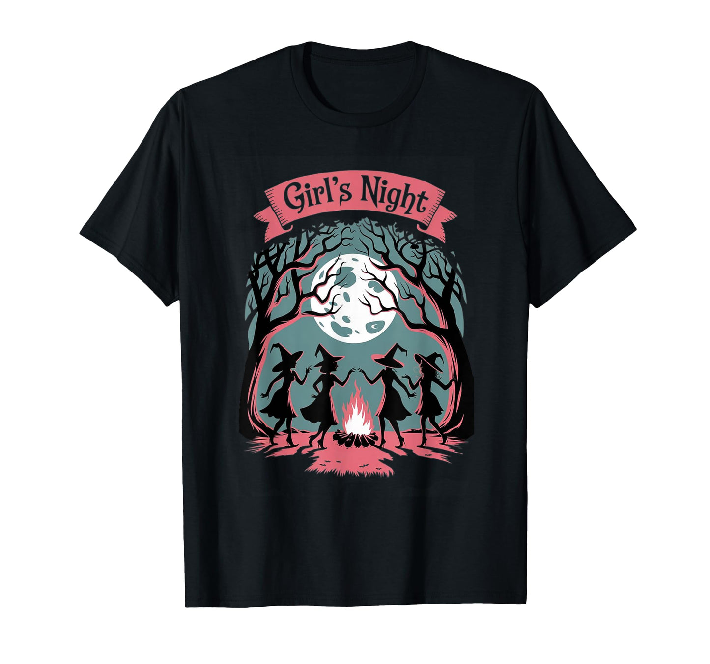 Girl's Night Witch Coven Halloween motif Spooky Fun banner T-Shirt