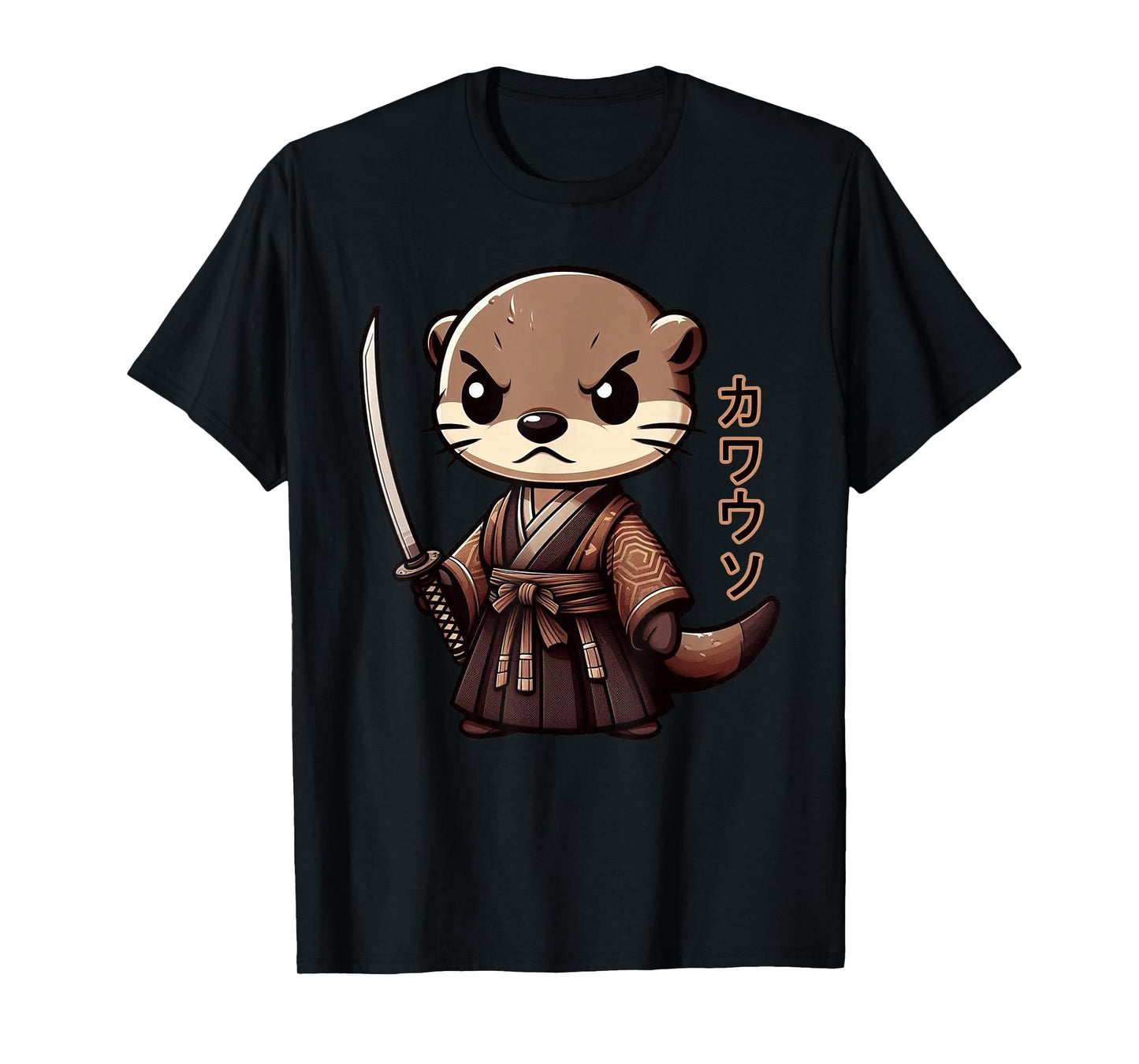 Japanese Samurai Otter Kawaii Art Otaku Japanese Ninja Kanji T-Shirt