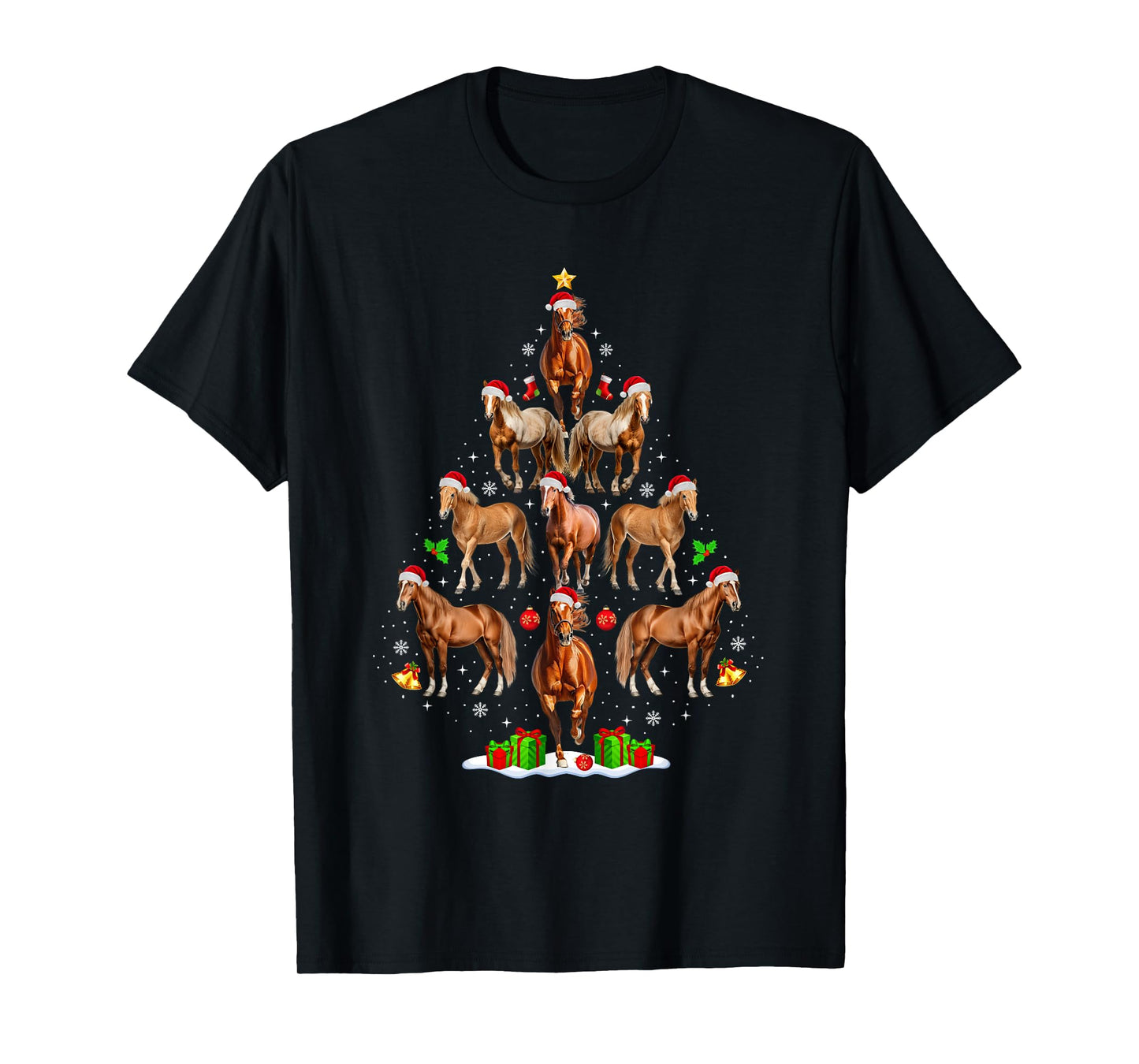 Horse Christmas Tree Lights Funny Xmas Santa Horse Lover T-Shirt