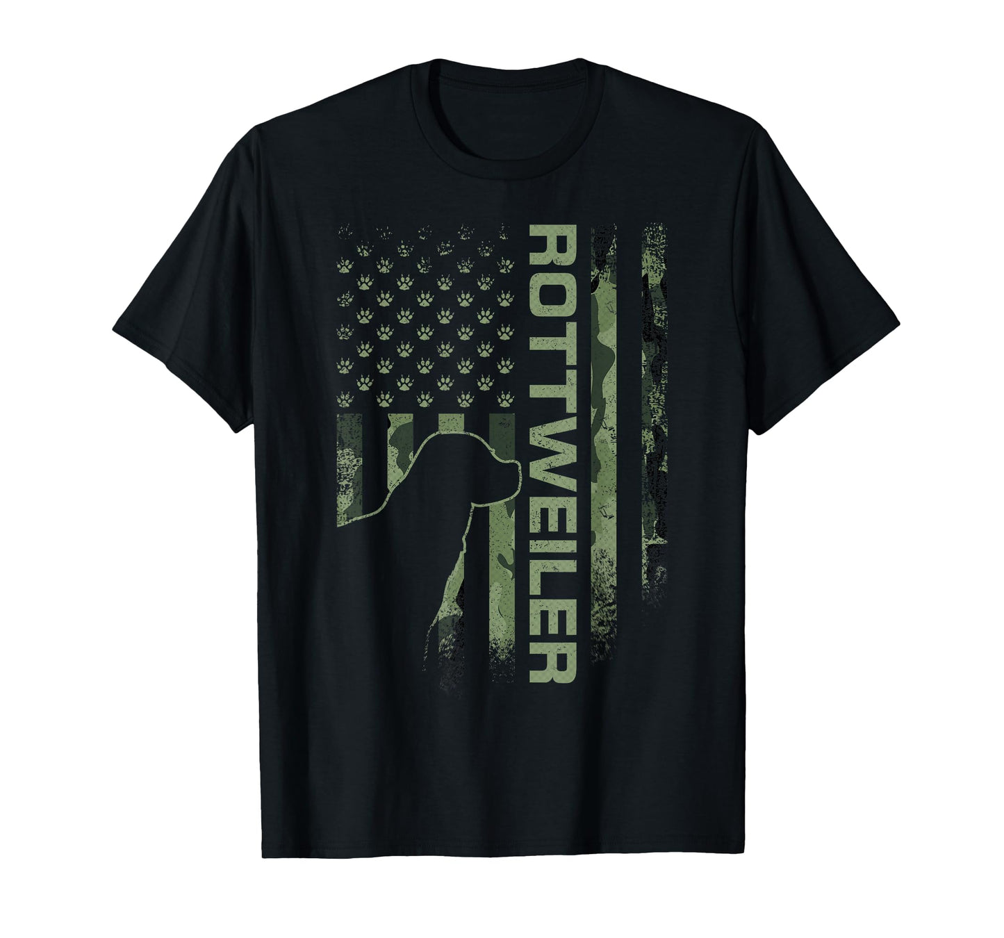 Vintage USA American Camo Flag Rottweiler Rottie Silhouette T-Shirt
