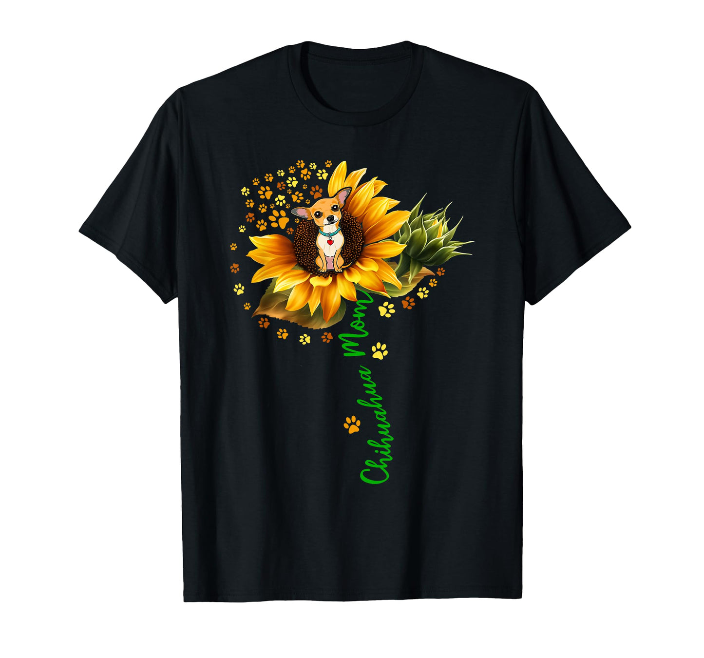 Chihuahua Mom Funny Chihuahua On Sunflower Dog Paws Flower T-Shirt for Men Women Girls Kids