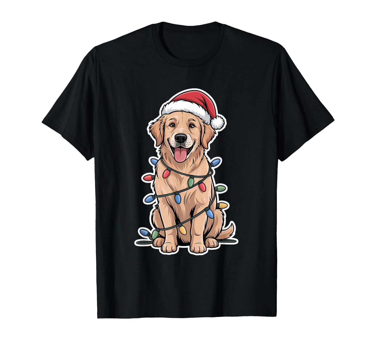 Golden Retriever Wrapped in Christmas Lights T-Shirt