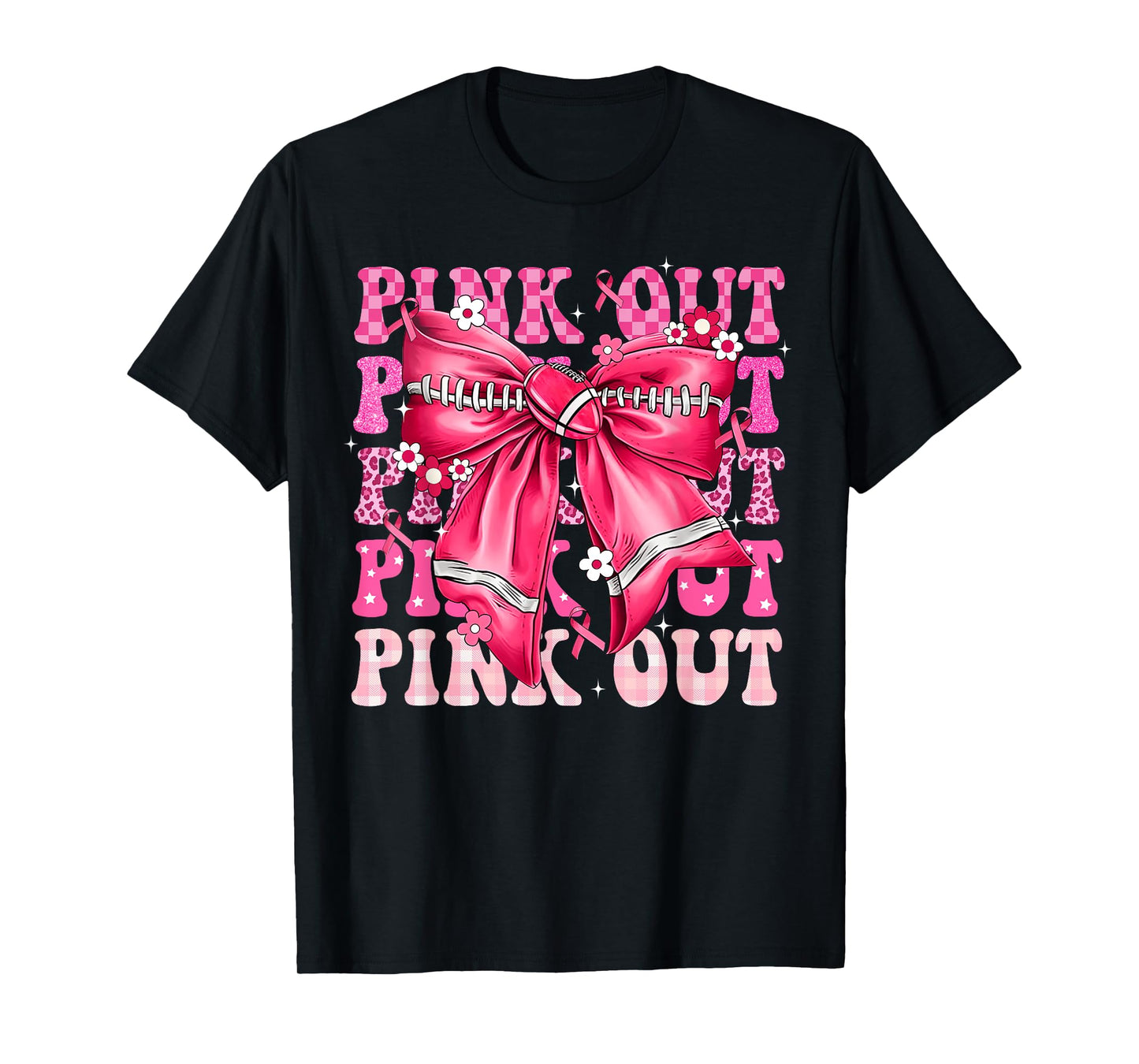 Breast Cancer Awareness Coquette Bow Pink Out Football Team T-Shirt