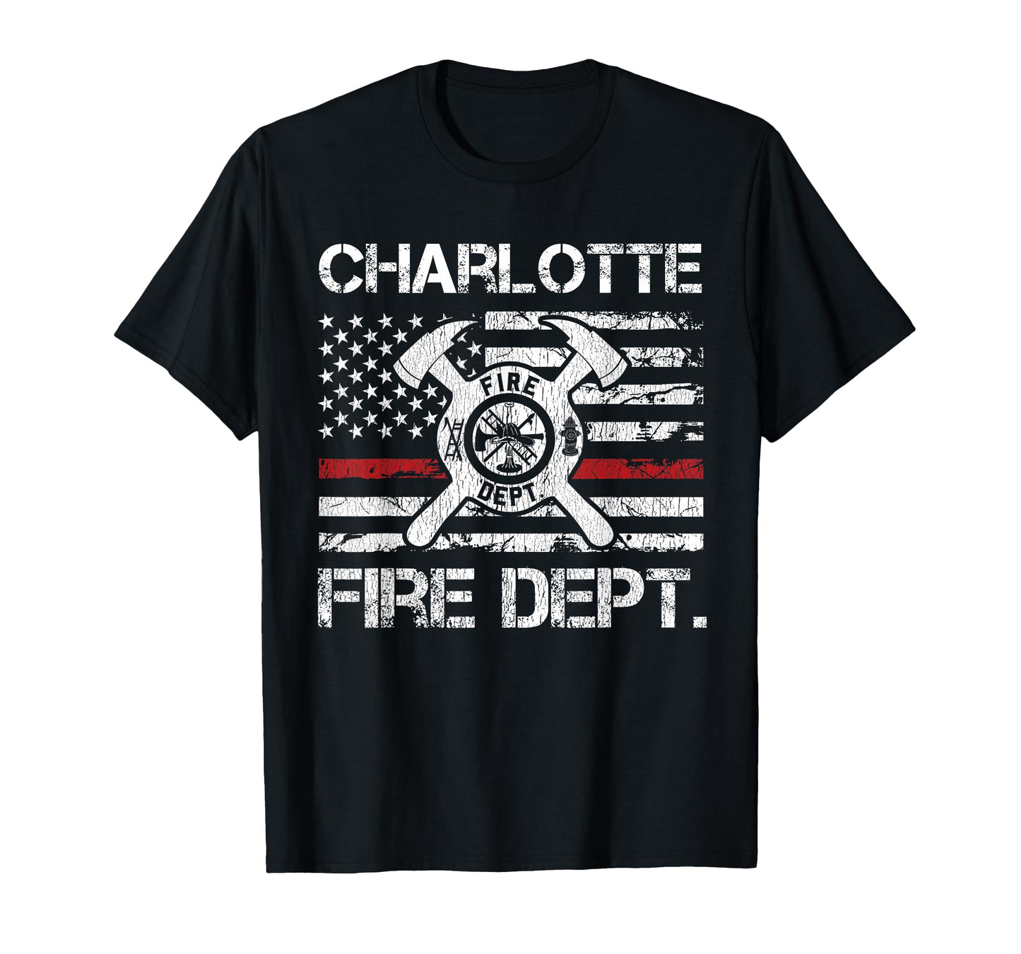 Charlotte North Carolina Fire Department Thin Red Line T-Shirt
