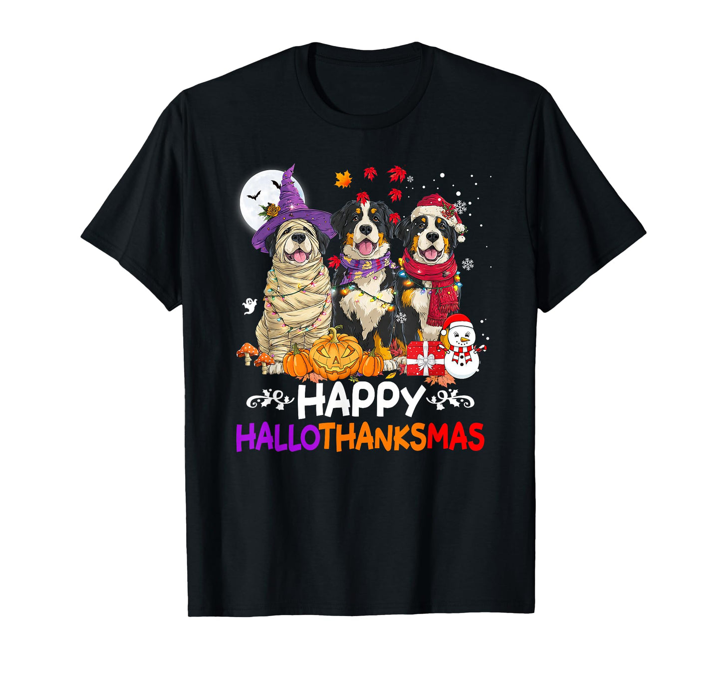 Bernese Mountain Dog Hallothanksmas Halloween Thanksgiving T-Shirt