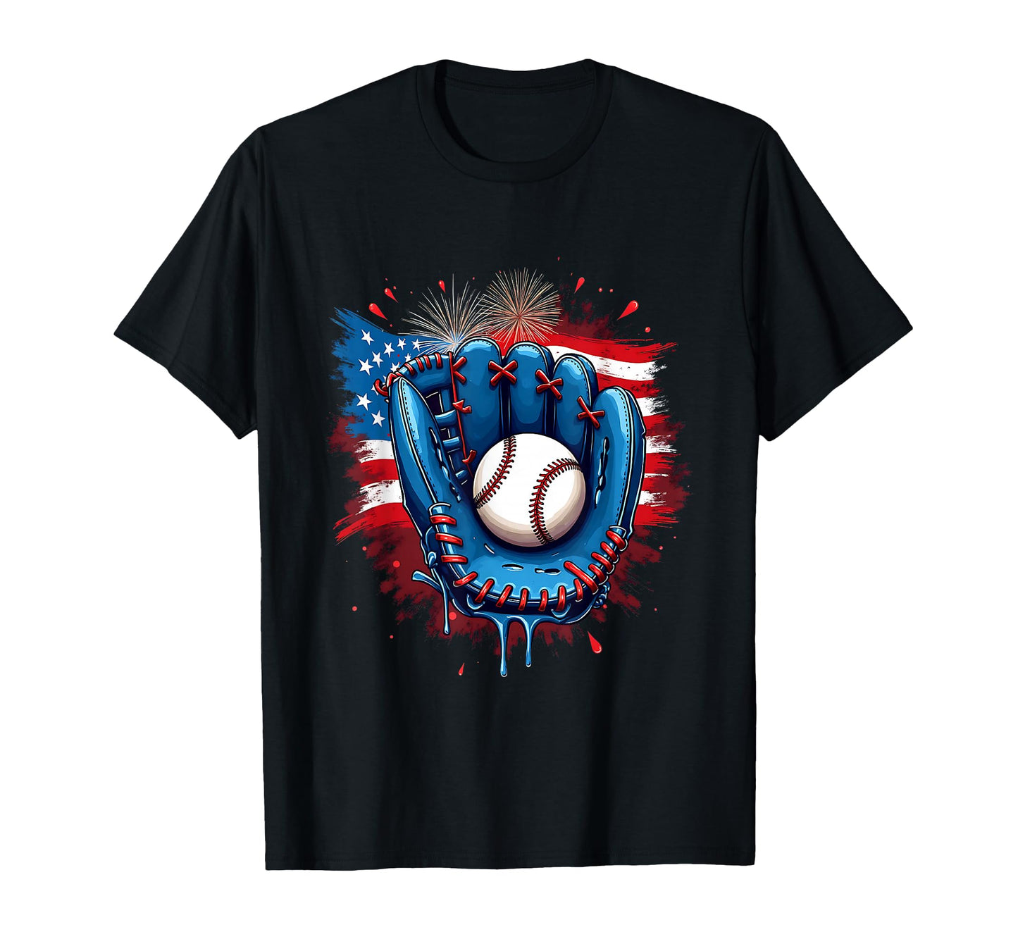 Baseball Glove USA Flag Drip Style 4th of July Game Vibes T-Shirt