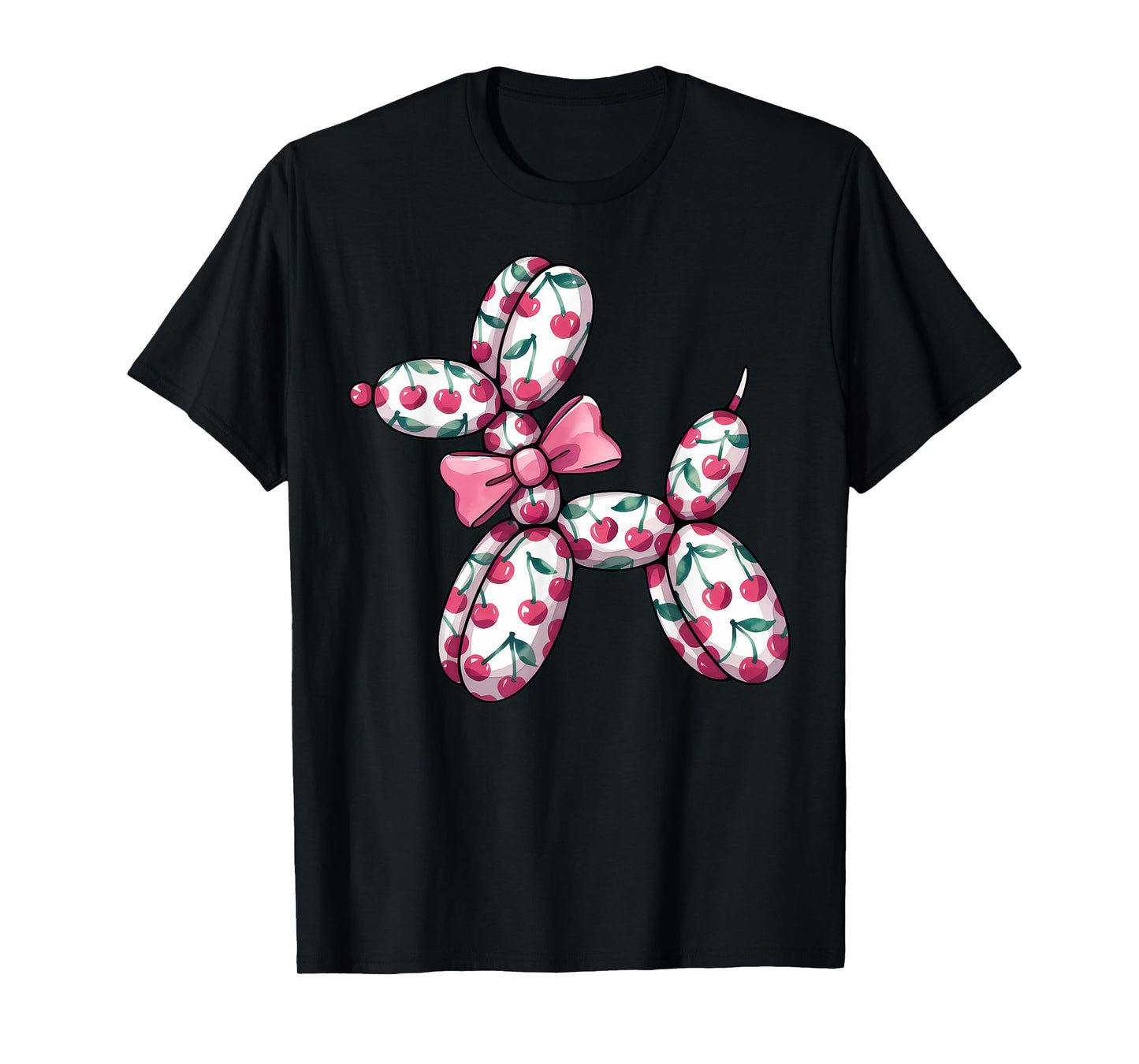 Cherry Balloon Dog Coquette Bow Women Girl Kids Dog Lover T-Shirt
