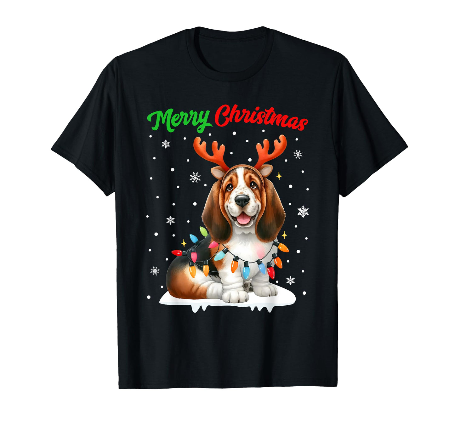 Christmas Pajamas Men Women Kids Christmas Basset Hound Dog T-Shirt