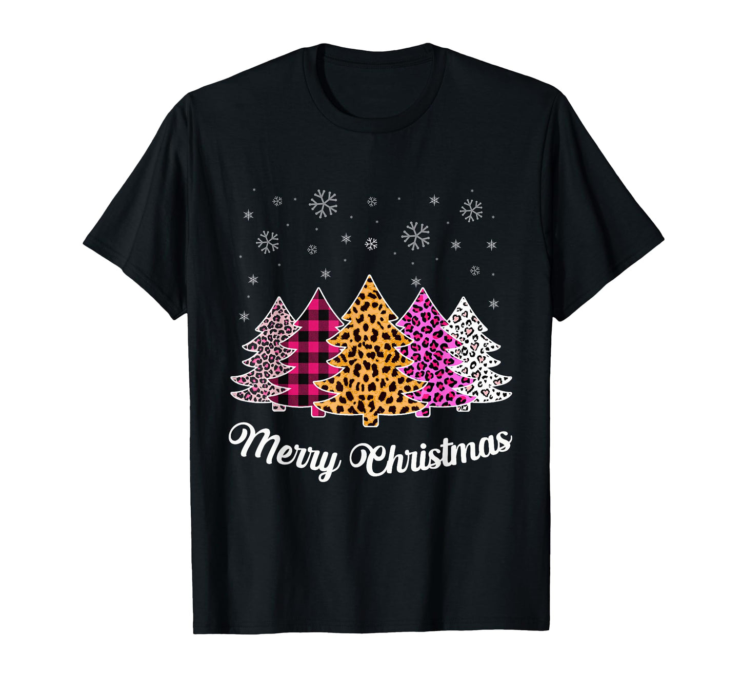 Merry Christmas Trees Leopard Pink Shirt for Women Girl Teen T-Shirt