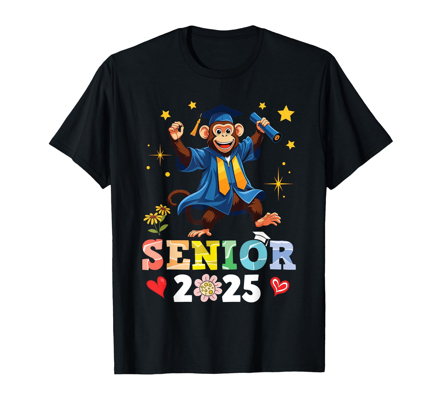 Cute Monkey Senior 2025 Graduation School College University T-Shirt