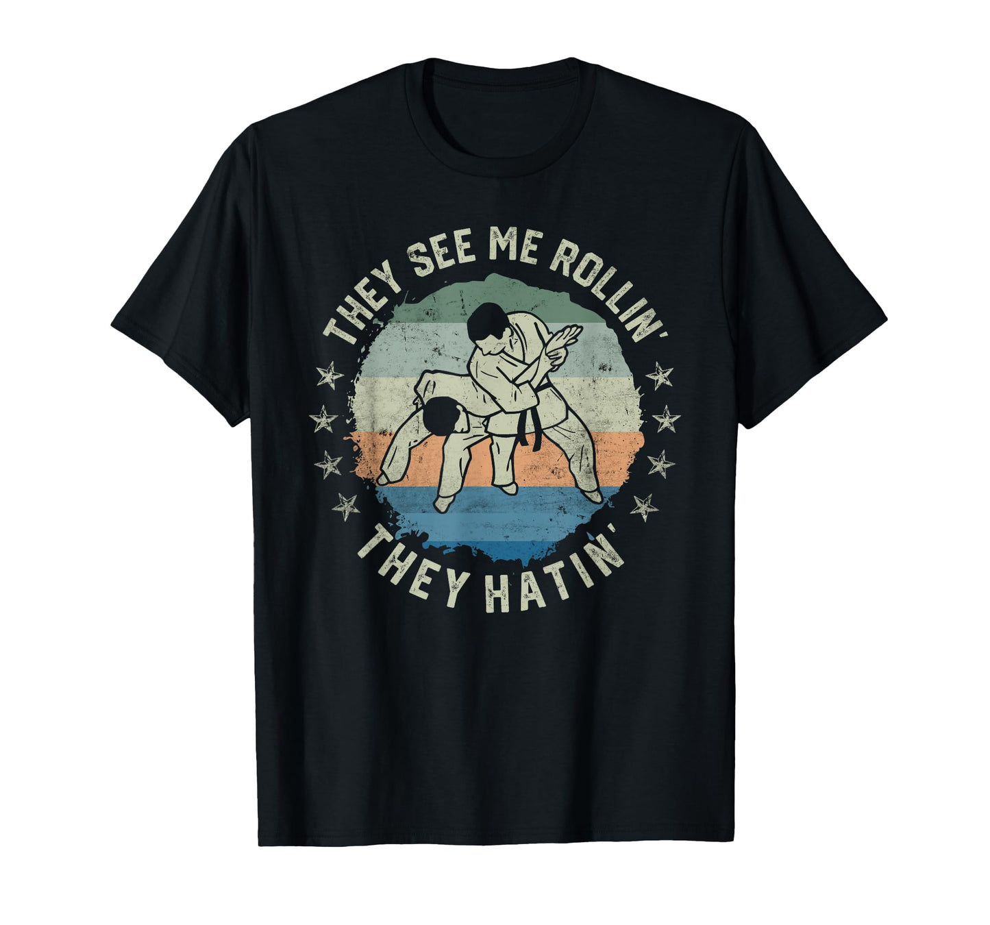 Retro Vintage They See Me Rollin Funny Brazilian Jiu-Jitsu T-Shirt