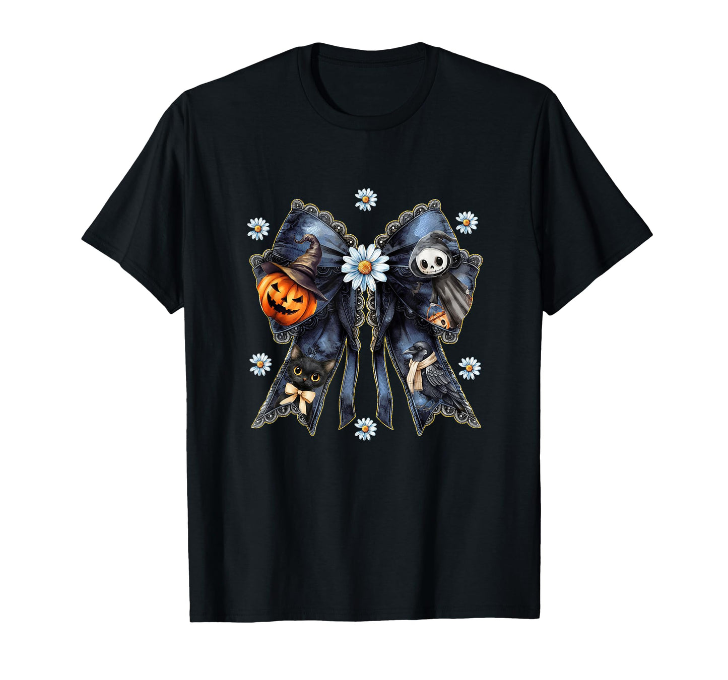 Coquette Halloween Bow,Cute Spooky Skeleton,Pumpkin Daisy Co T-Shirt