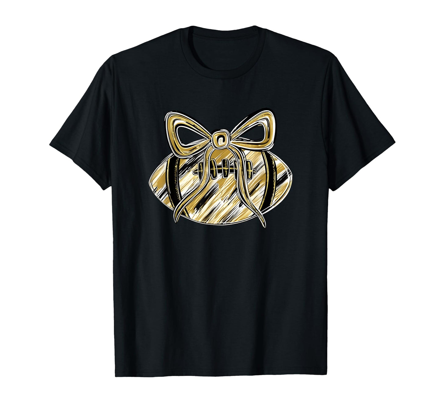 Gold Black Football Game Day Touchdown Season Coquette Bow T-Shirt