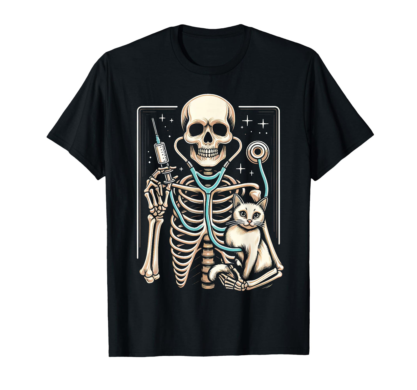 Skeleton Hug Cat Vet Tech Veterinarian Veterinary Halloween T-Shirt