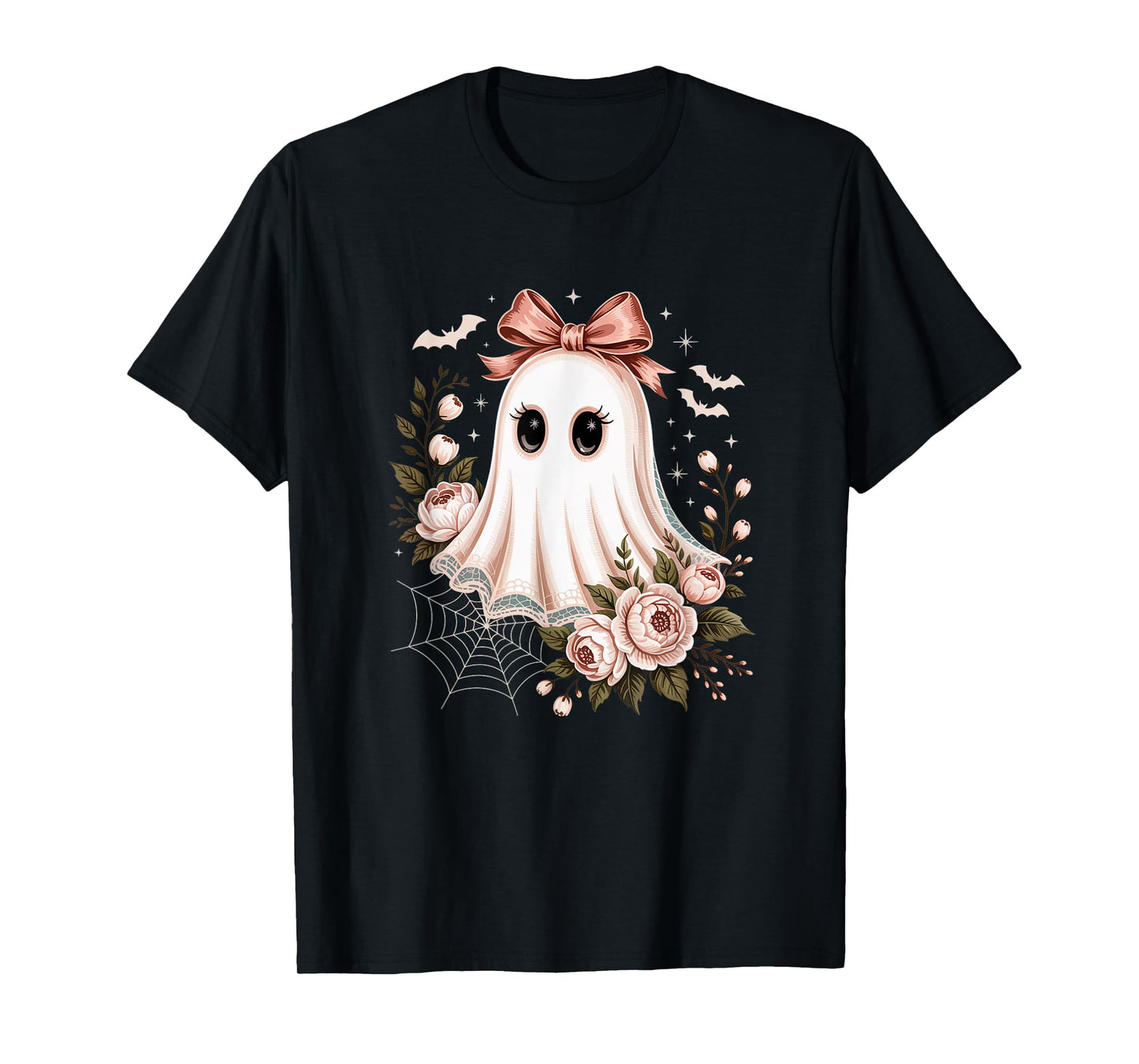 Autumn Fall Lace Ghost Floral Ghost Cute Boo Halloween T-Shirt