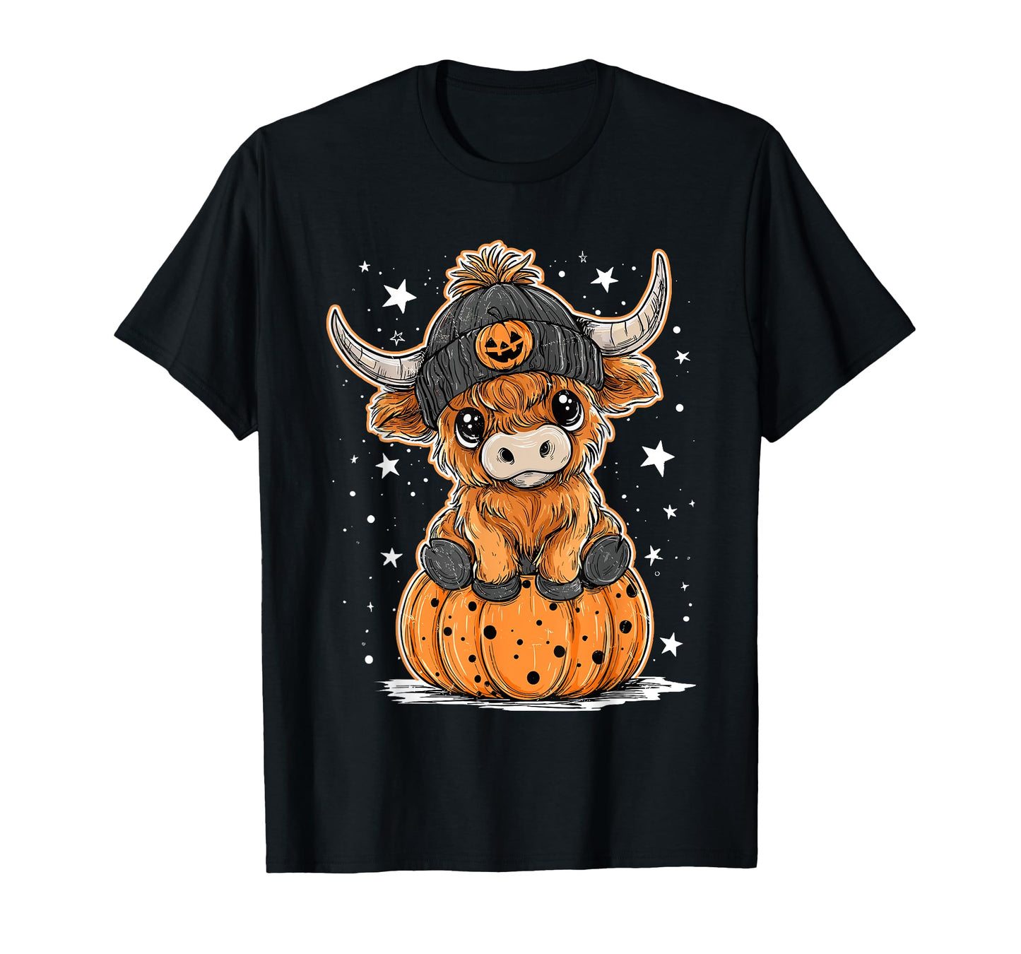 Cute Pumpkin Highland Cow Halloween Highland Cow Lover Farm T-Shirt