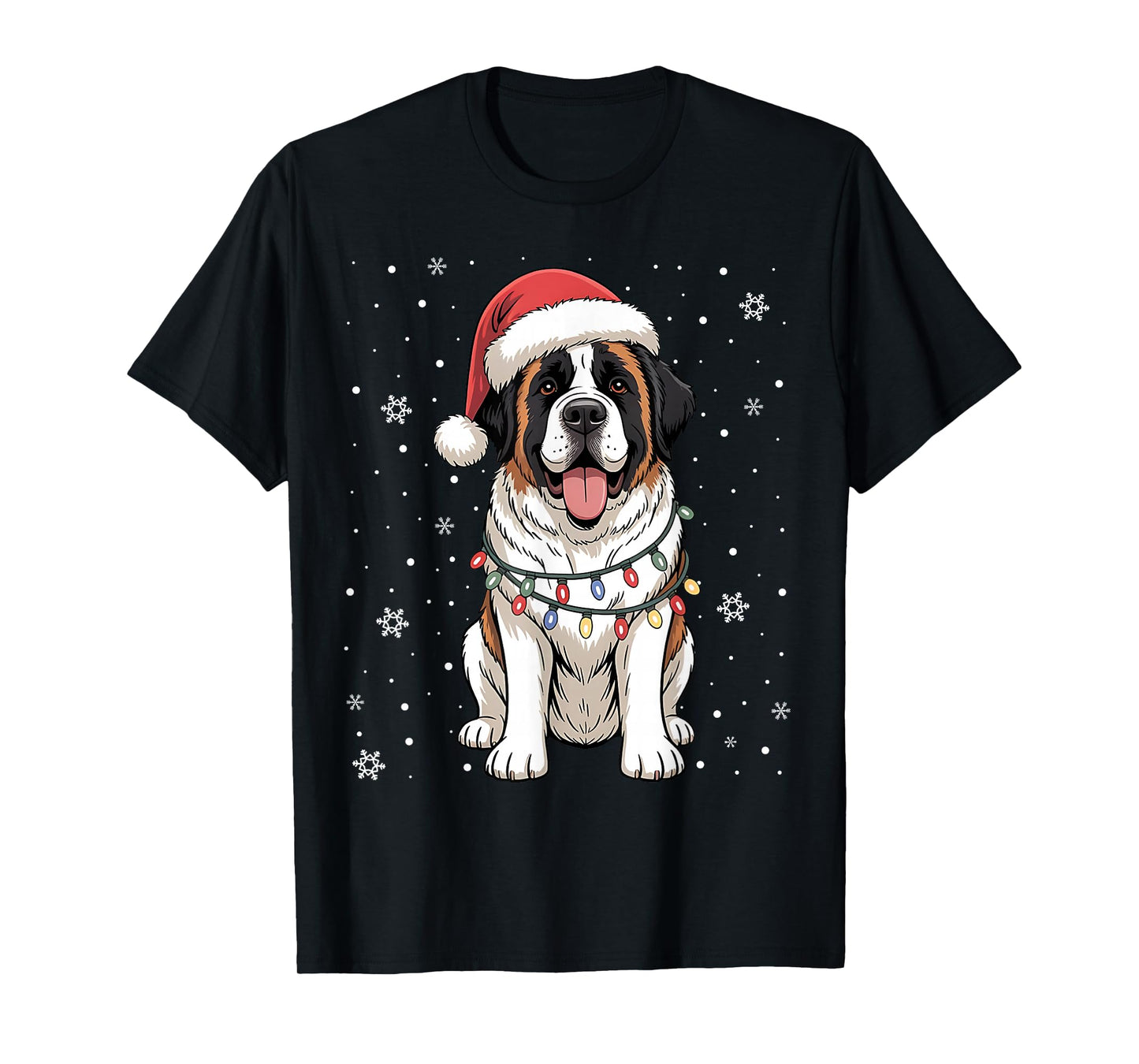 Santa Xmas Lights Dog Lover Owner Saint Bernard Christmas T-Shirt