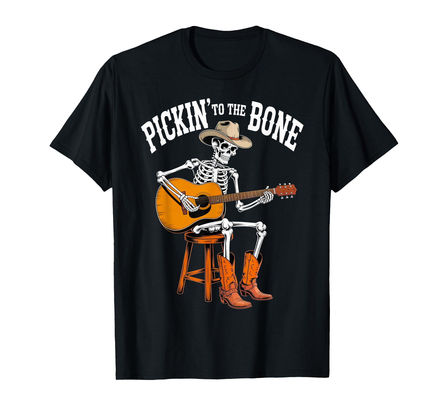 Funny Skeleton Cowboy Playing Guitar Halloween Country Music T-Shirt